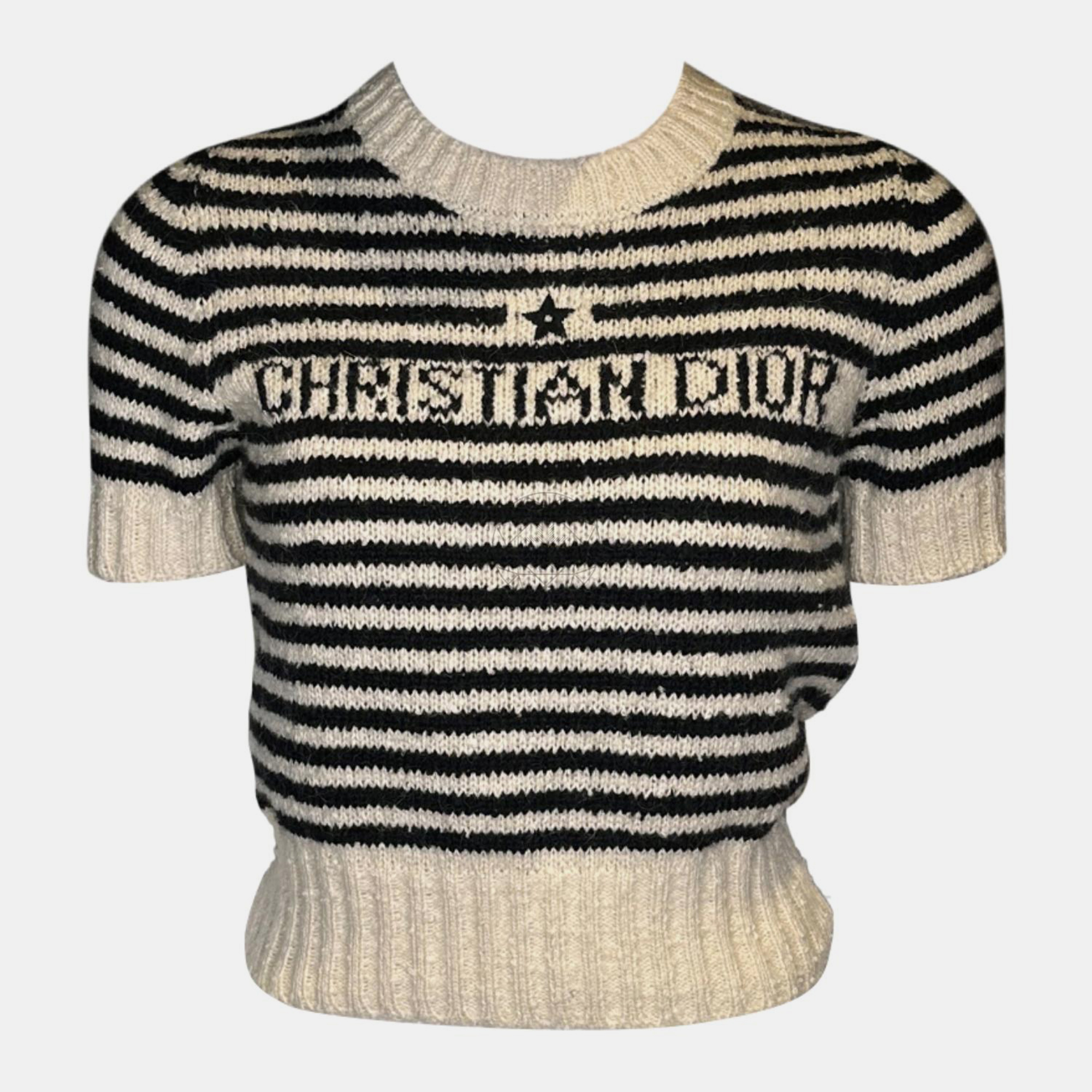 

Christian Dior Mariniere Short-Sleeved Sweater, Beige