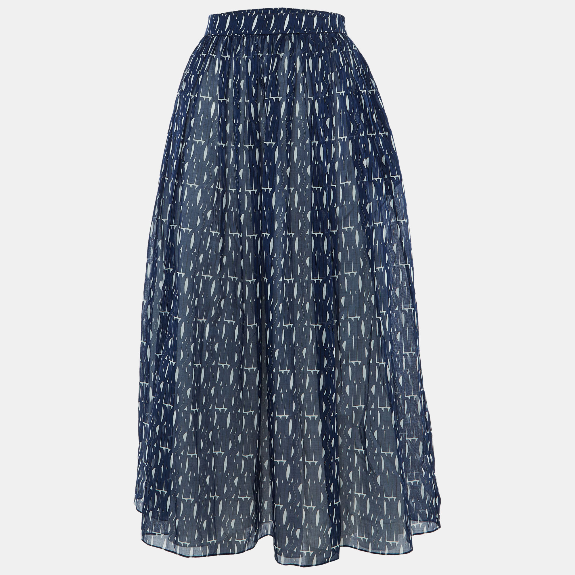 

Christian Dior Navy Blue Logo Printed Cotton Midi Skirt M