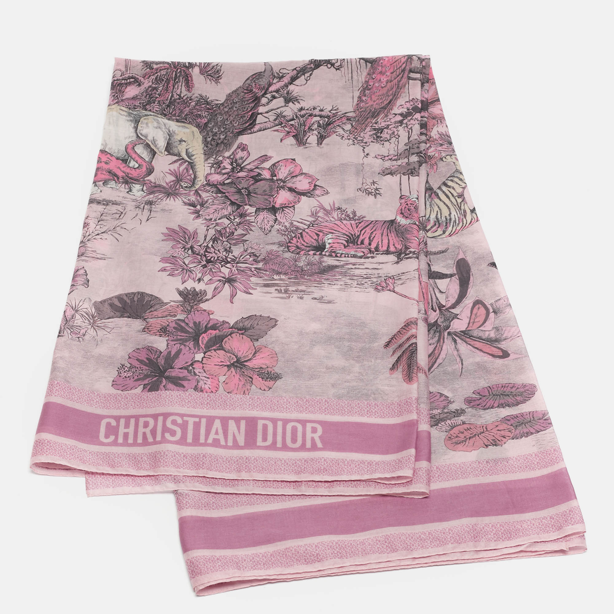 Pre-owned Dior Christian  Rose Pink Toile De Jouy Print Cotton Pareo One Size