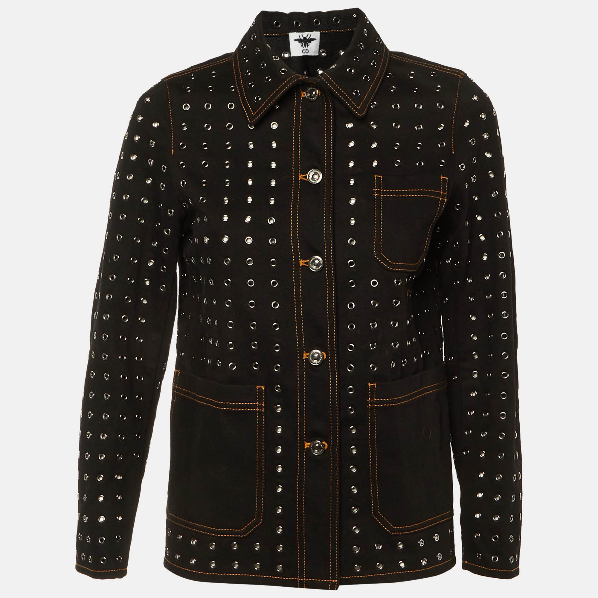 Pre-owned Dior Black Riveted Denim Button Front Jacket S