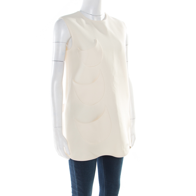 

Dior Cream Wool and Silk Crescent Pocket Detail Faux Wrap Sleeveless Tunic