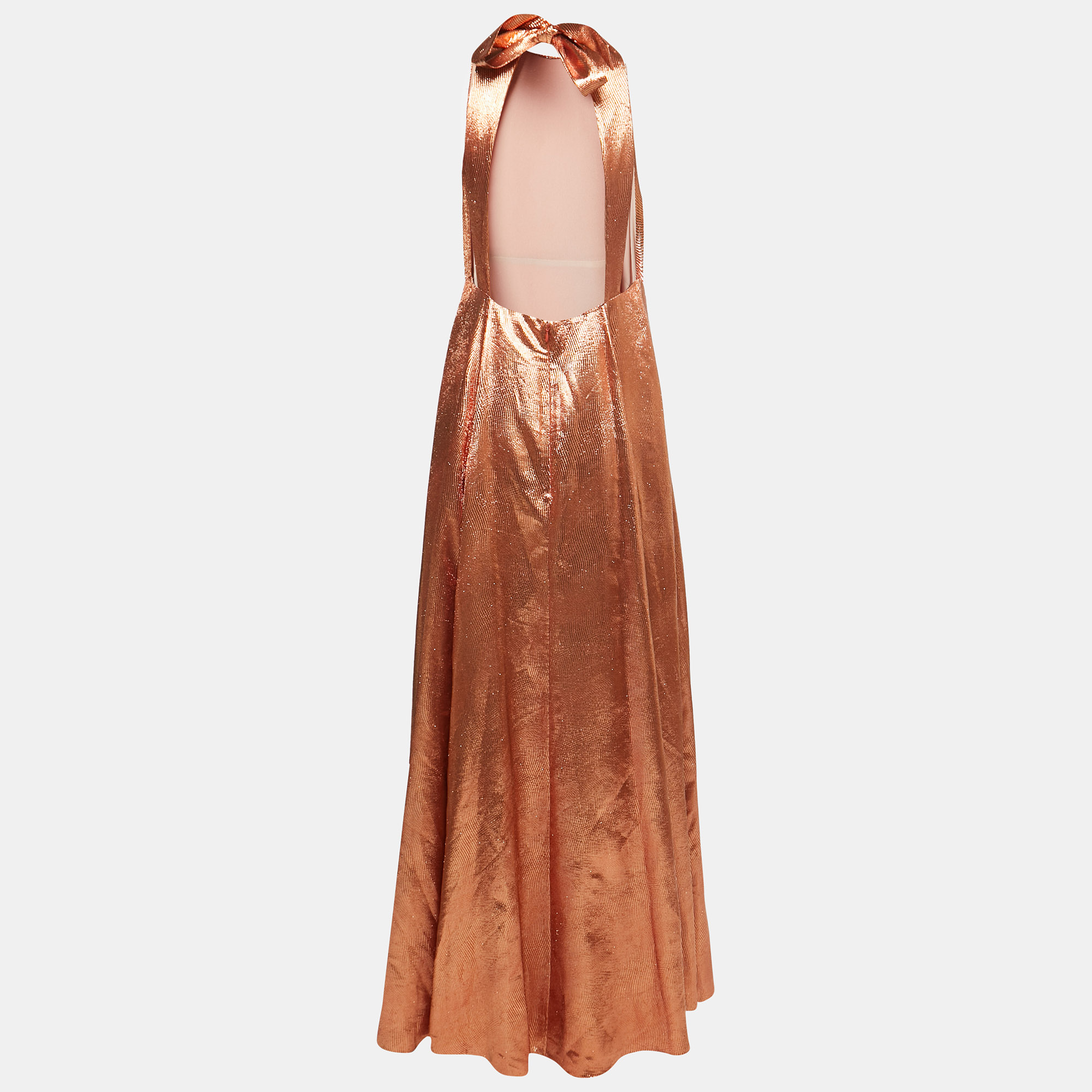 

Christian Dior Orange Texture Lurex Halter Neck Gown