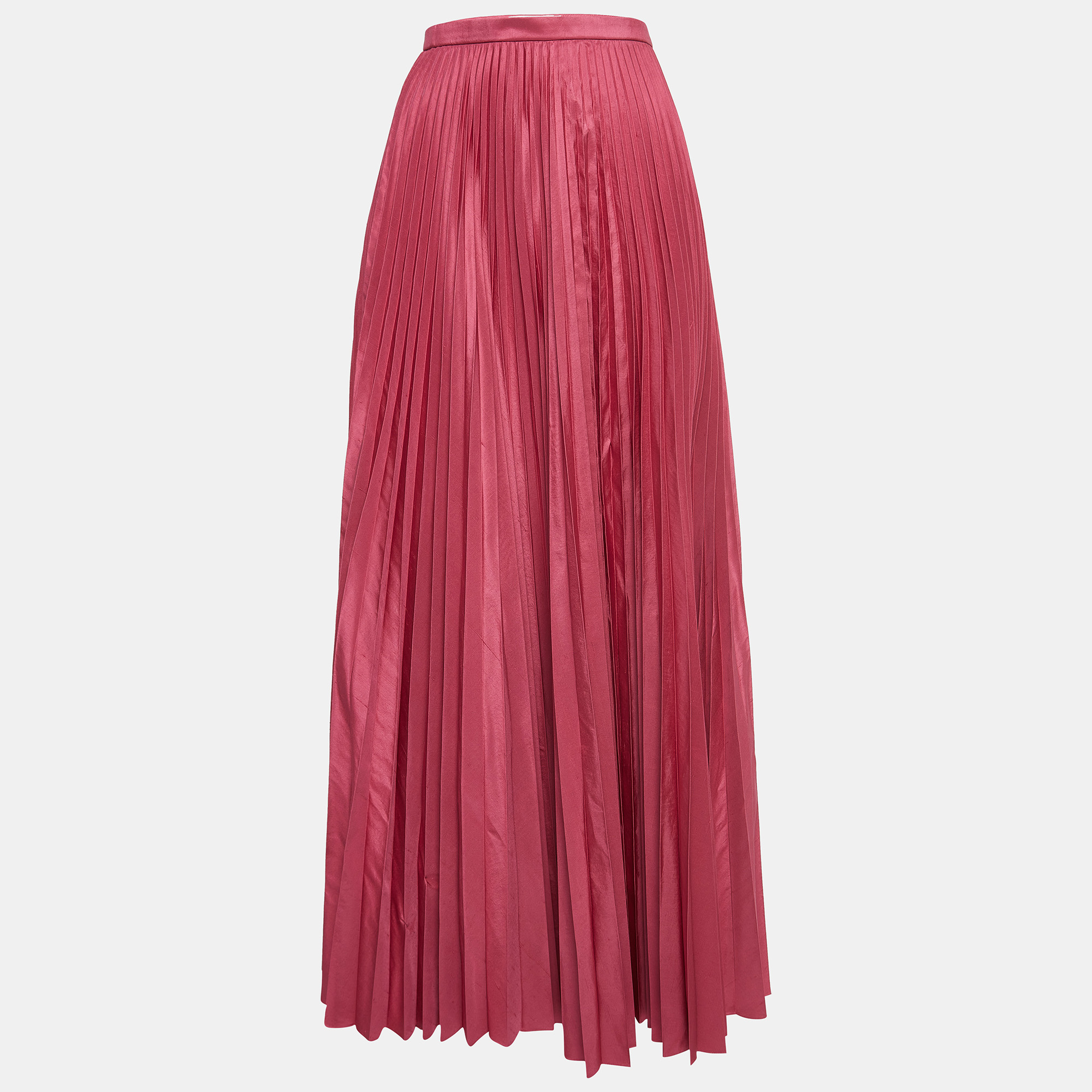 Pre-owned Dior Rose Pink Silk Plisse Midi Skirt M
