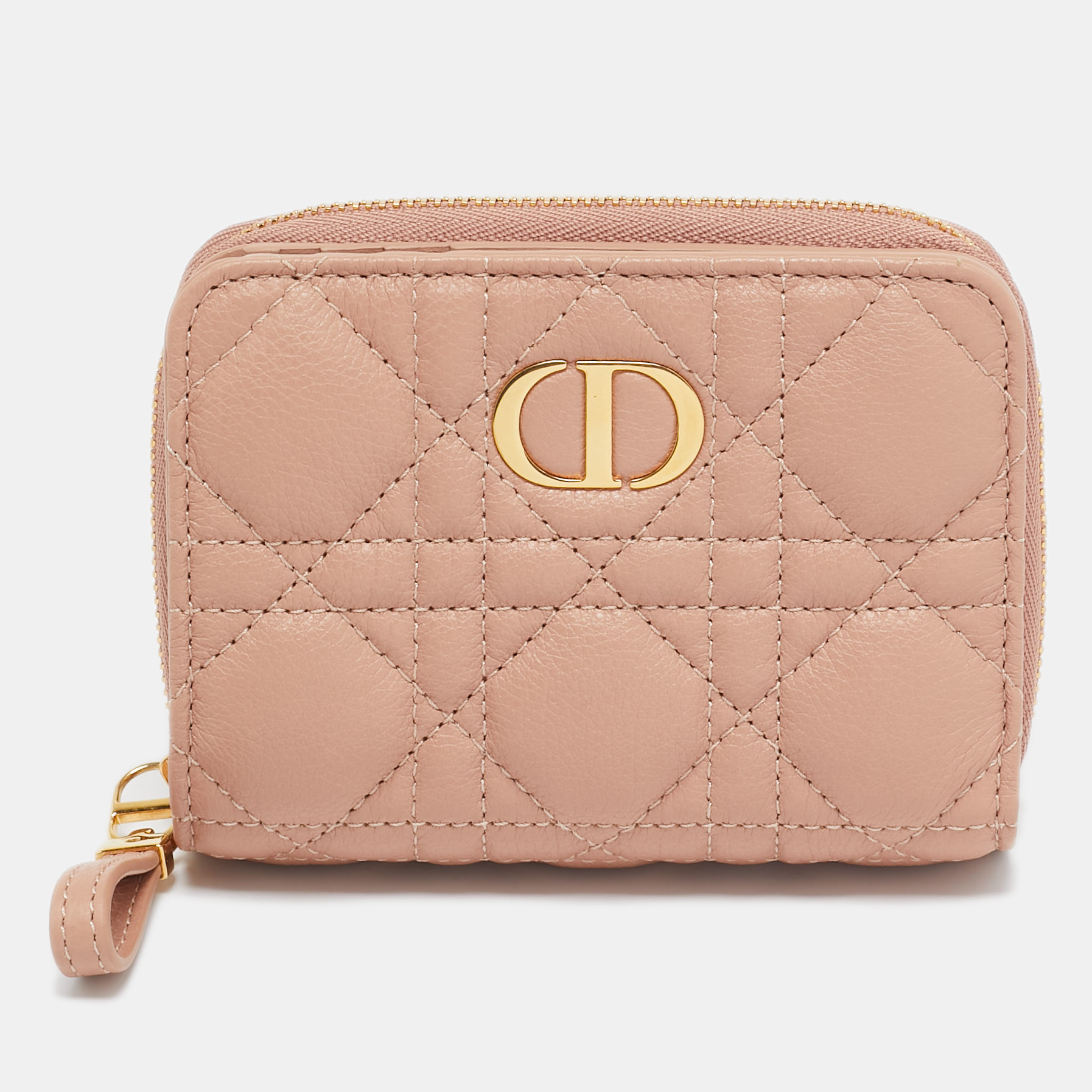 

Dior Beige Cannage Leather Caro Zip Compact Wallet