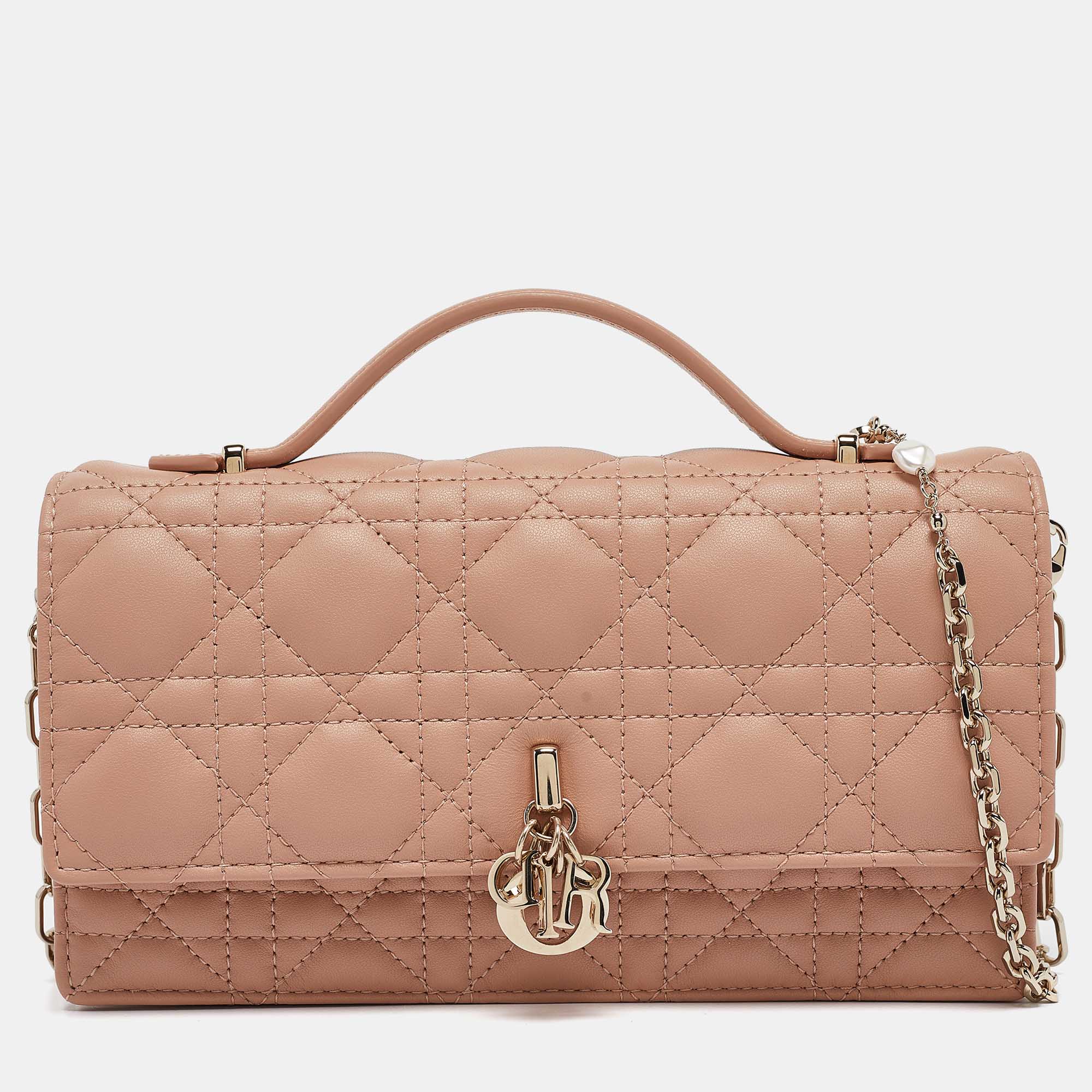 

Dior Rose des Vents Cannage Leather Mini My Dior Top Handle Bag, Pink