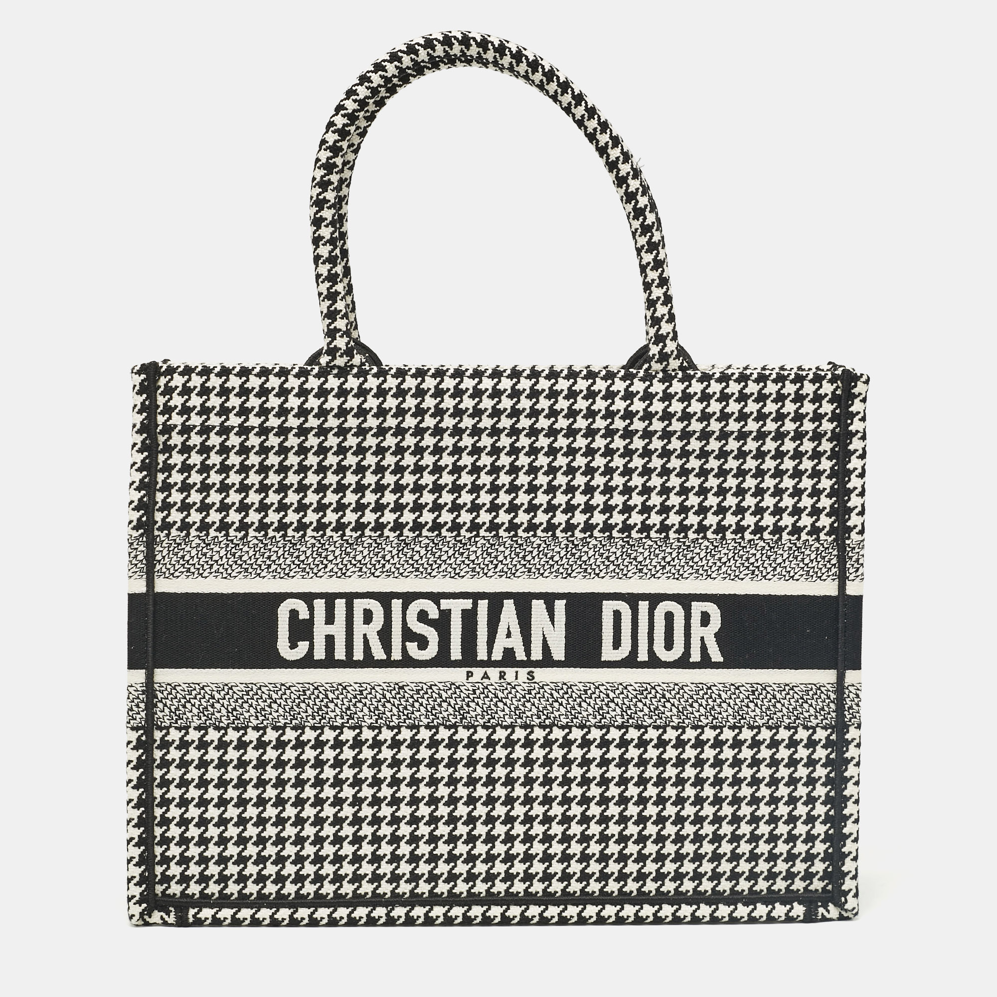 

Dior Black/White Canvas Medium Houndstooth Book Tote