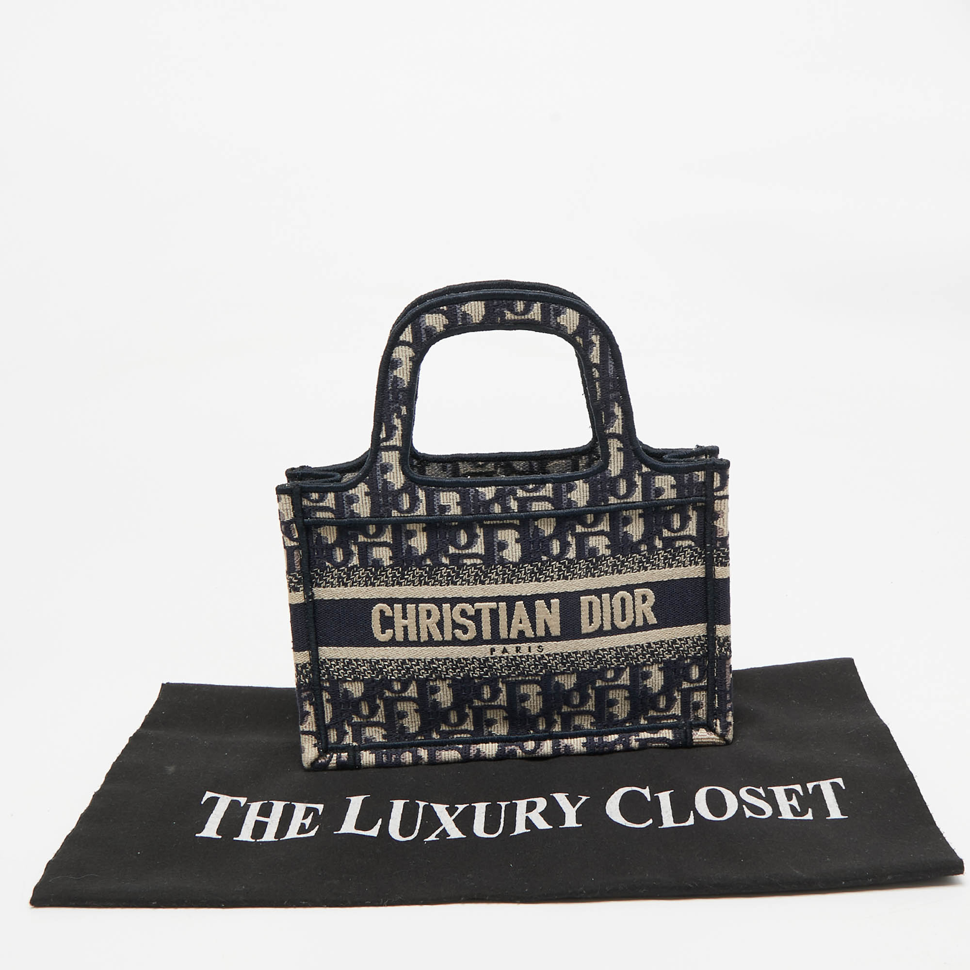Dior Navy Blue Oblique Canvas Mini Book Tote 