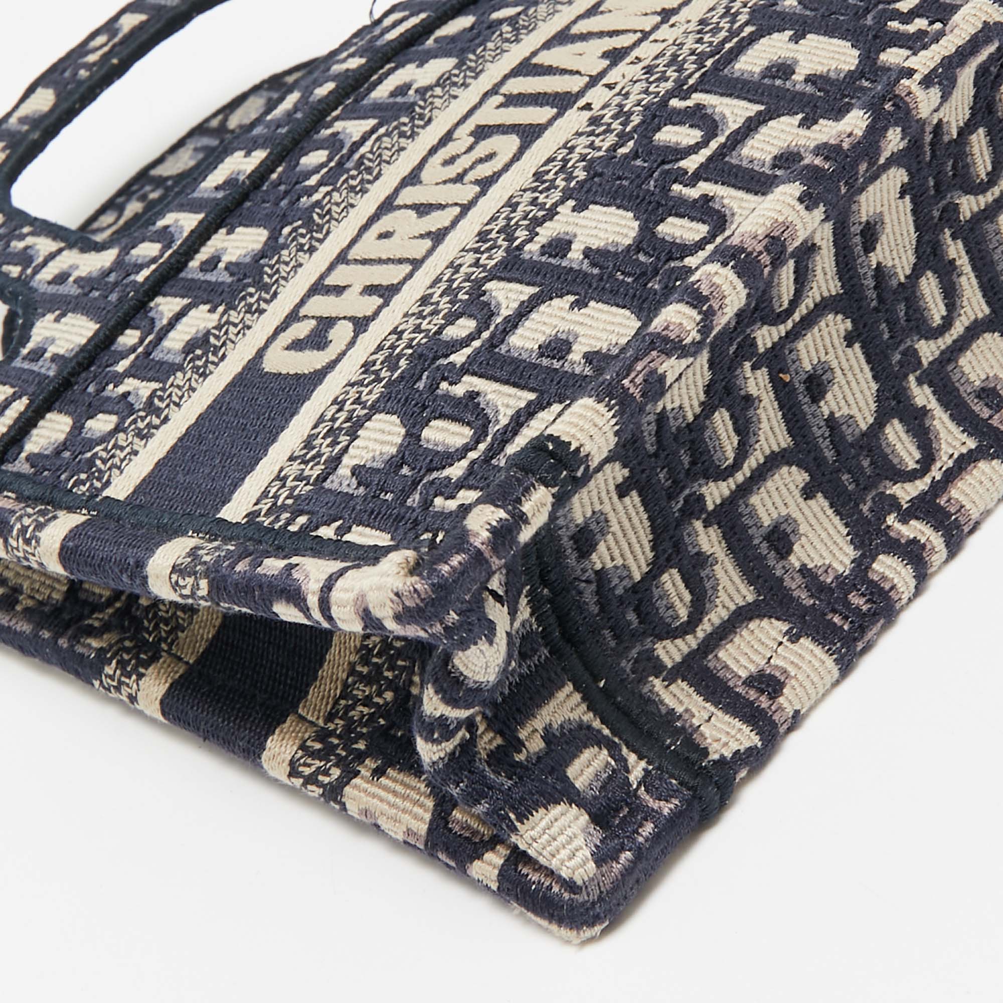 Dior Navy Blue Oblique Canvas Mini Book Tote 