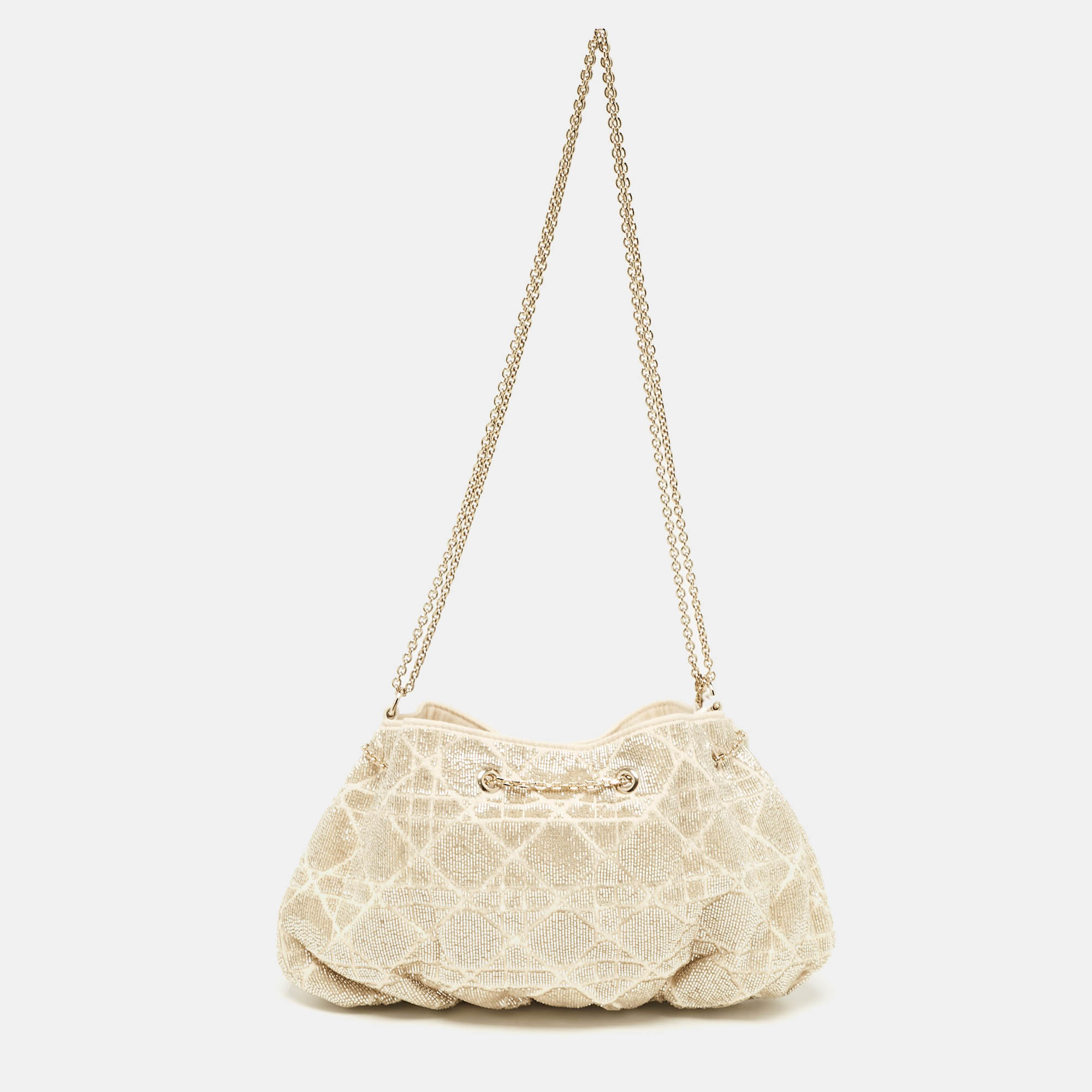 

Dior Dusty Ivory Cannage Beaded Fabric Dream Bucket Bag, White