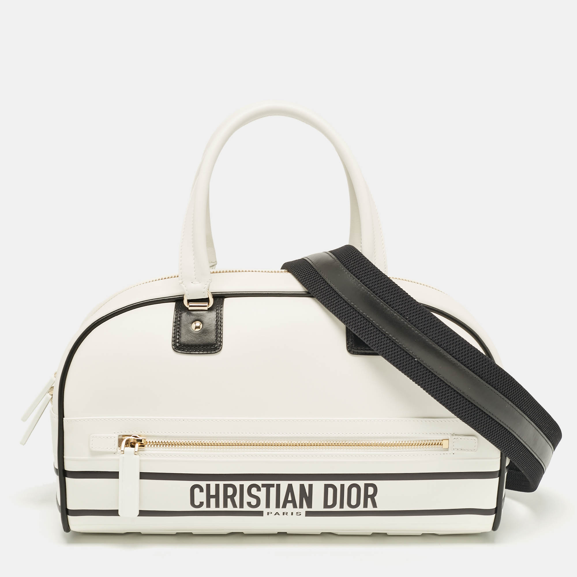 

Dior White/Black Leather Medium Vibe Bowling Bag