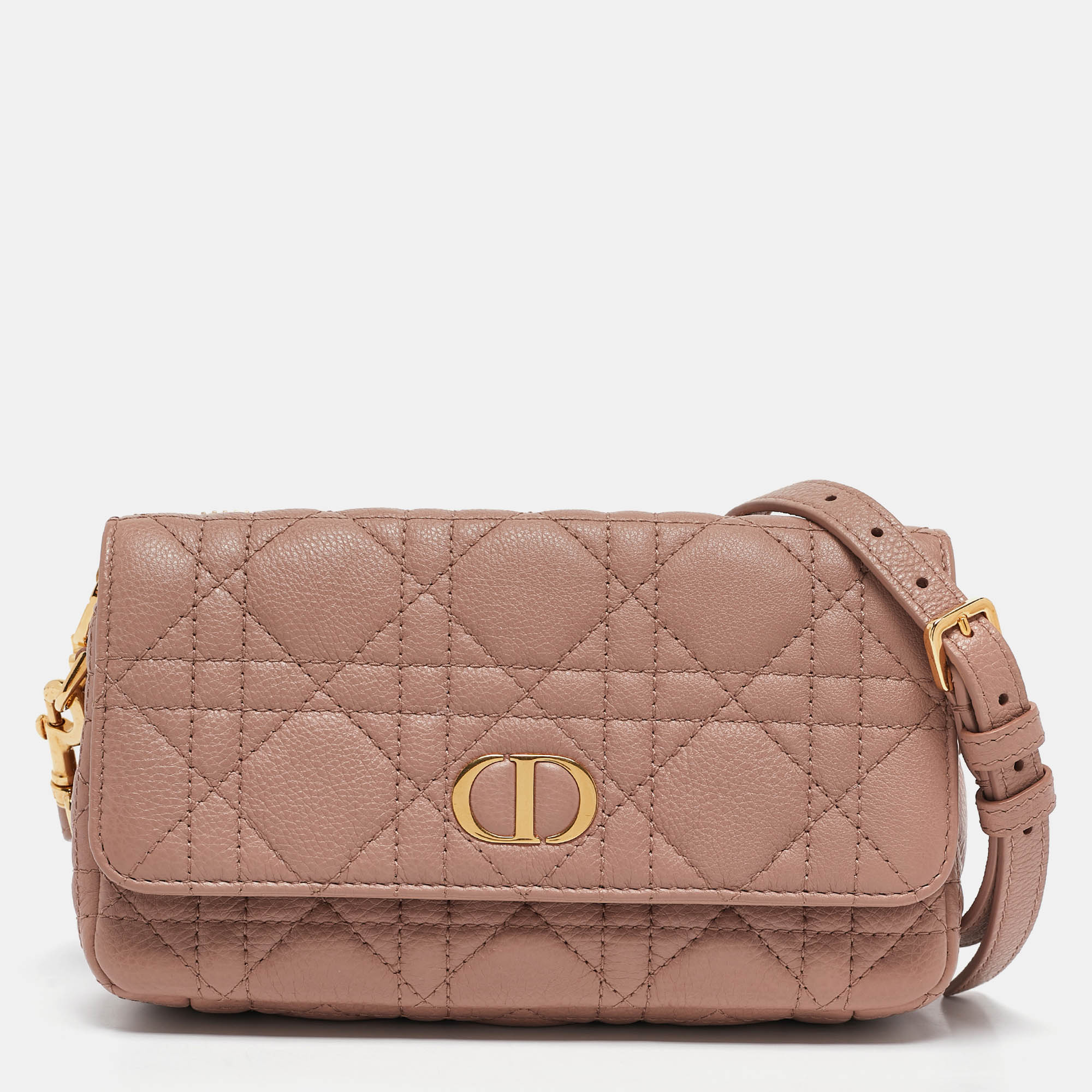 

Dior Dusty Pink Cannage Leather Caro Crossbody Pouch Bag