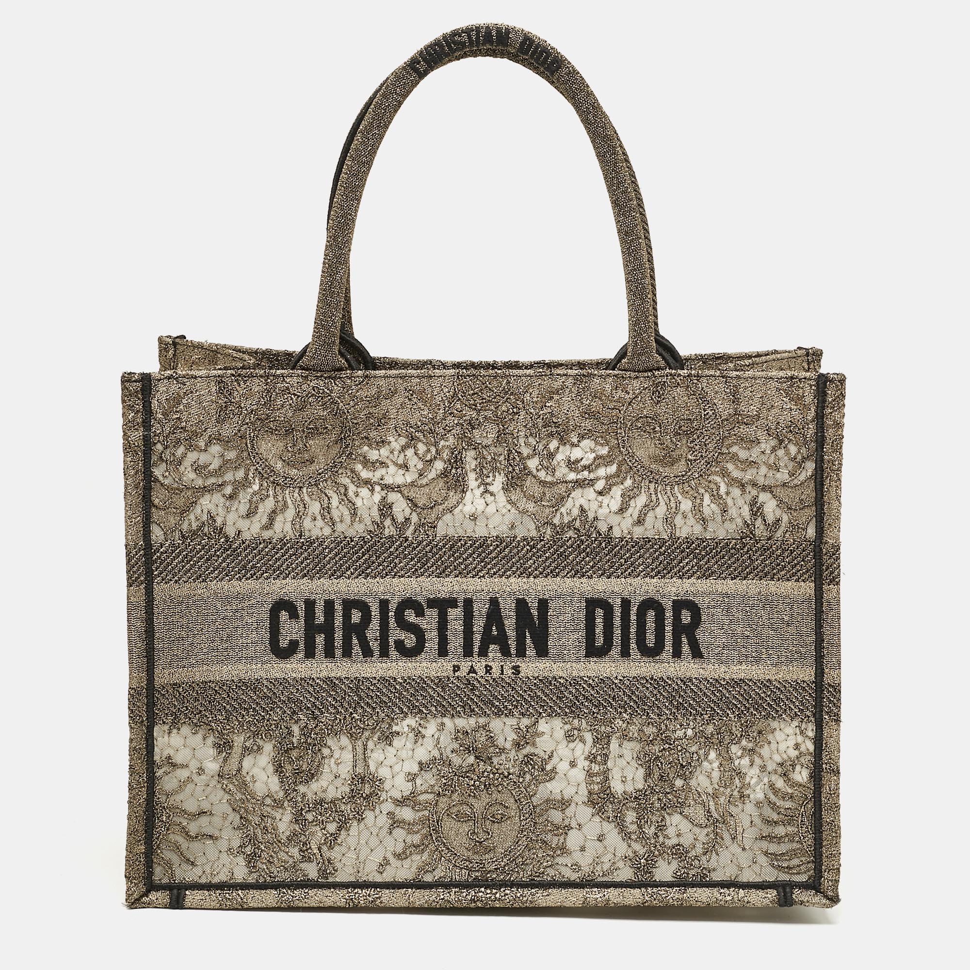 Pre-owned Dior Metallic Gold Embroidered Mesh Medium Book Tote