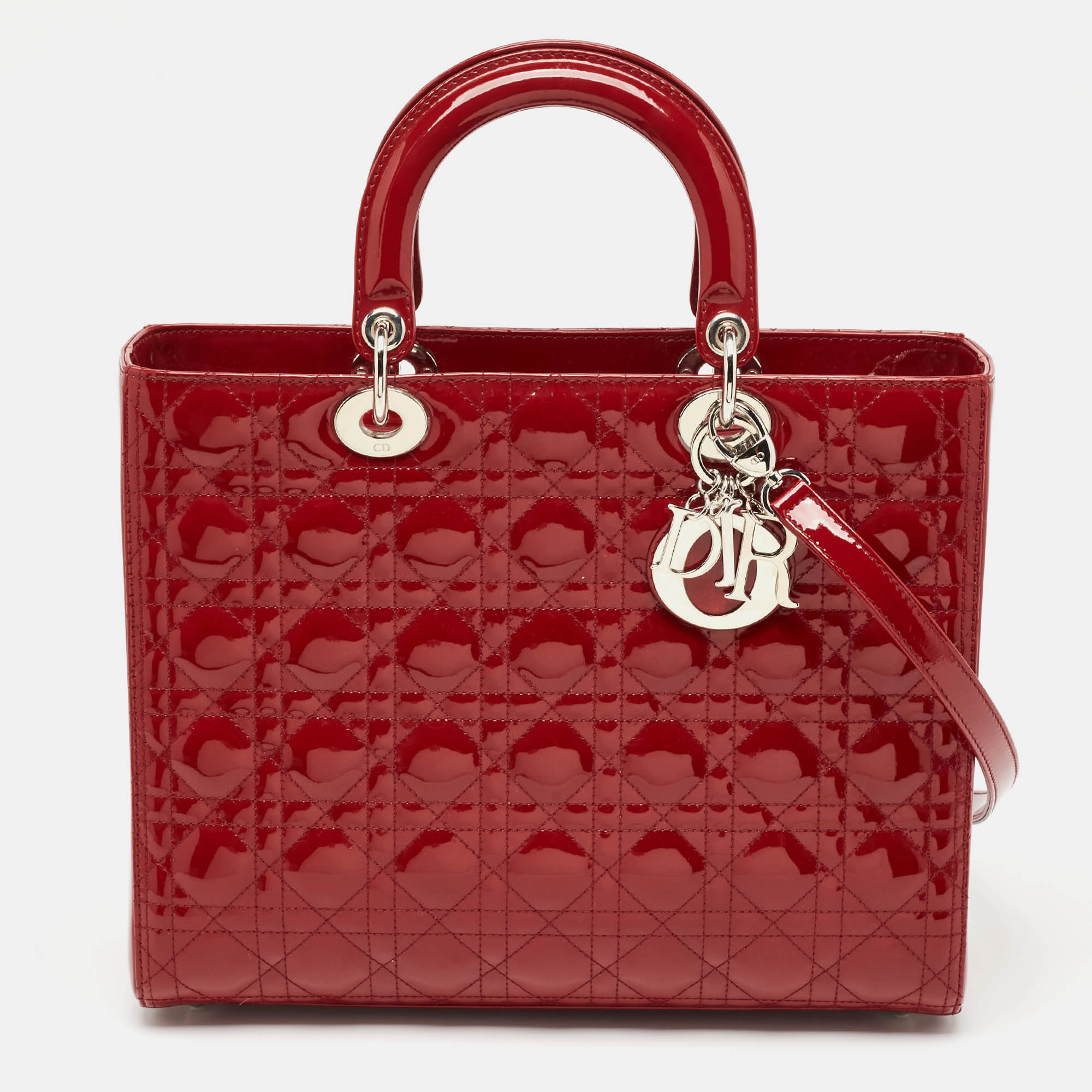 

Dior Red Cannage Patent Leather  Lady Dior Tote