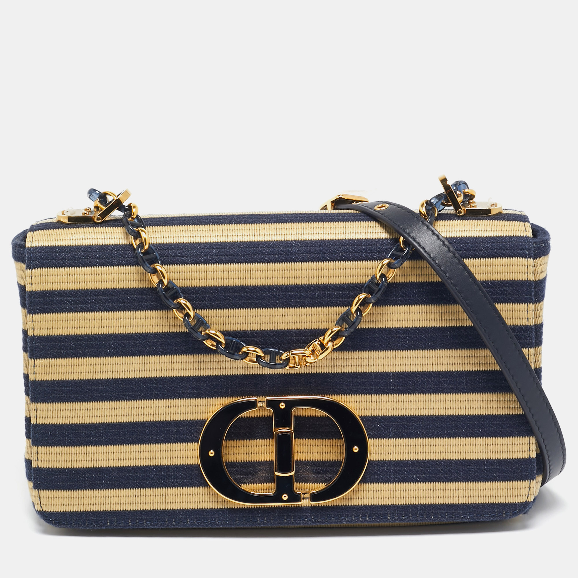 

Dior Navy Blue/Cream Denim and Raffia Caro Shoulder Bag