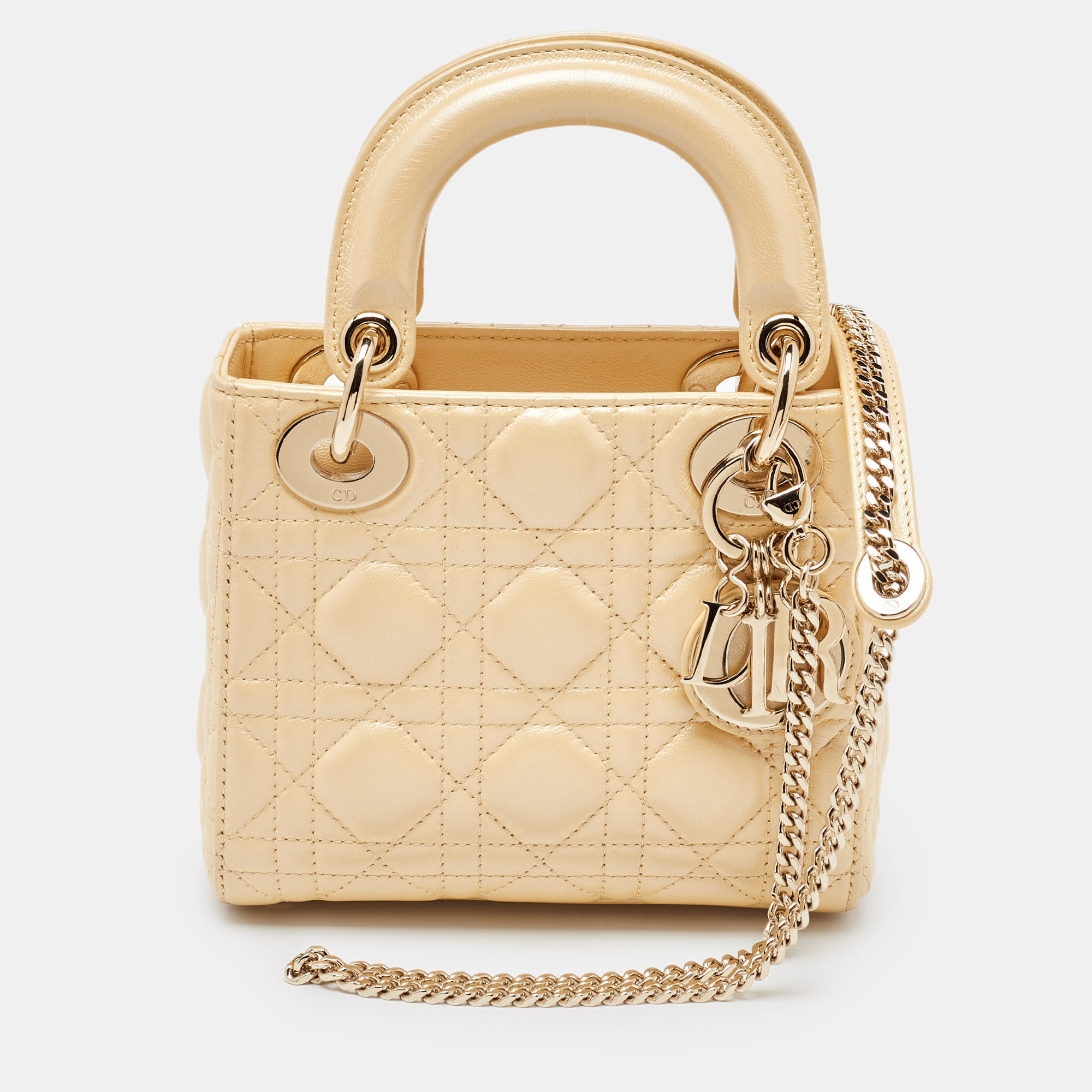 

Dior Perle Yellow Leather Mini Chain Lady Dior Tote