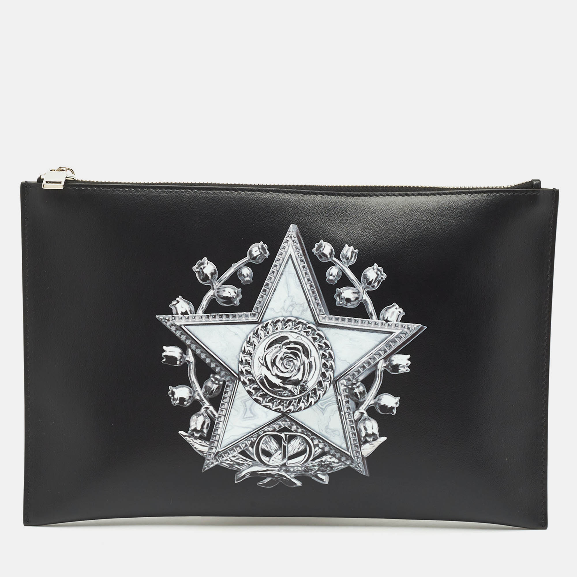 

Dior Black Leather Star Zip Pouch