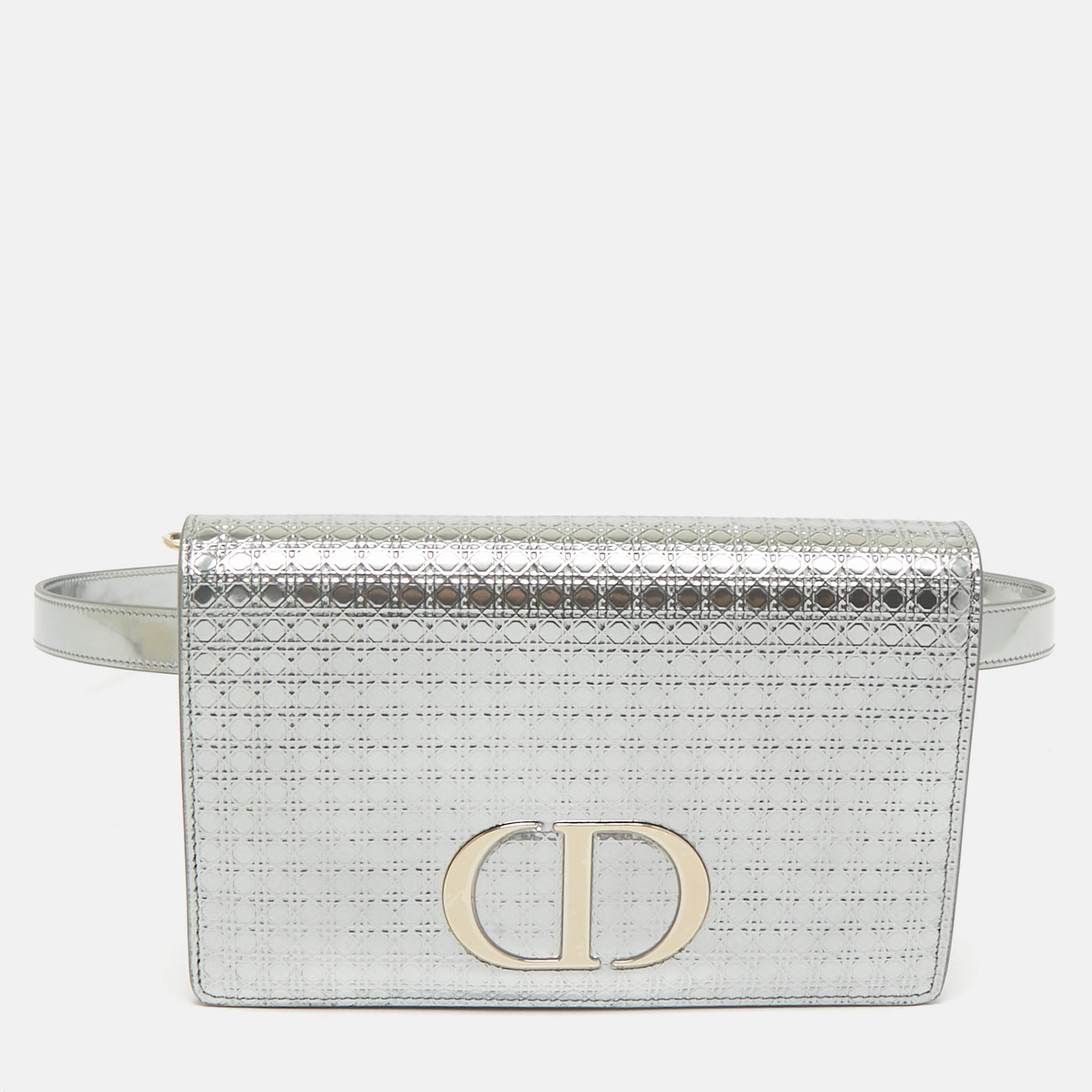 

Dior Silver Microcannage Patent Leather 2in1 30 Montaigne Pouch Bag