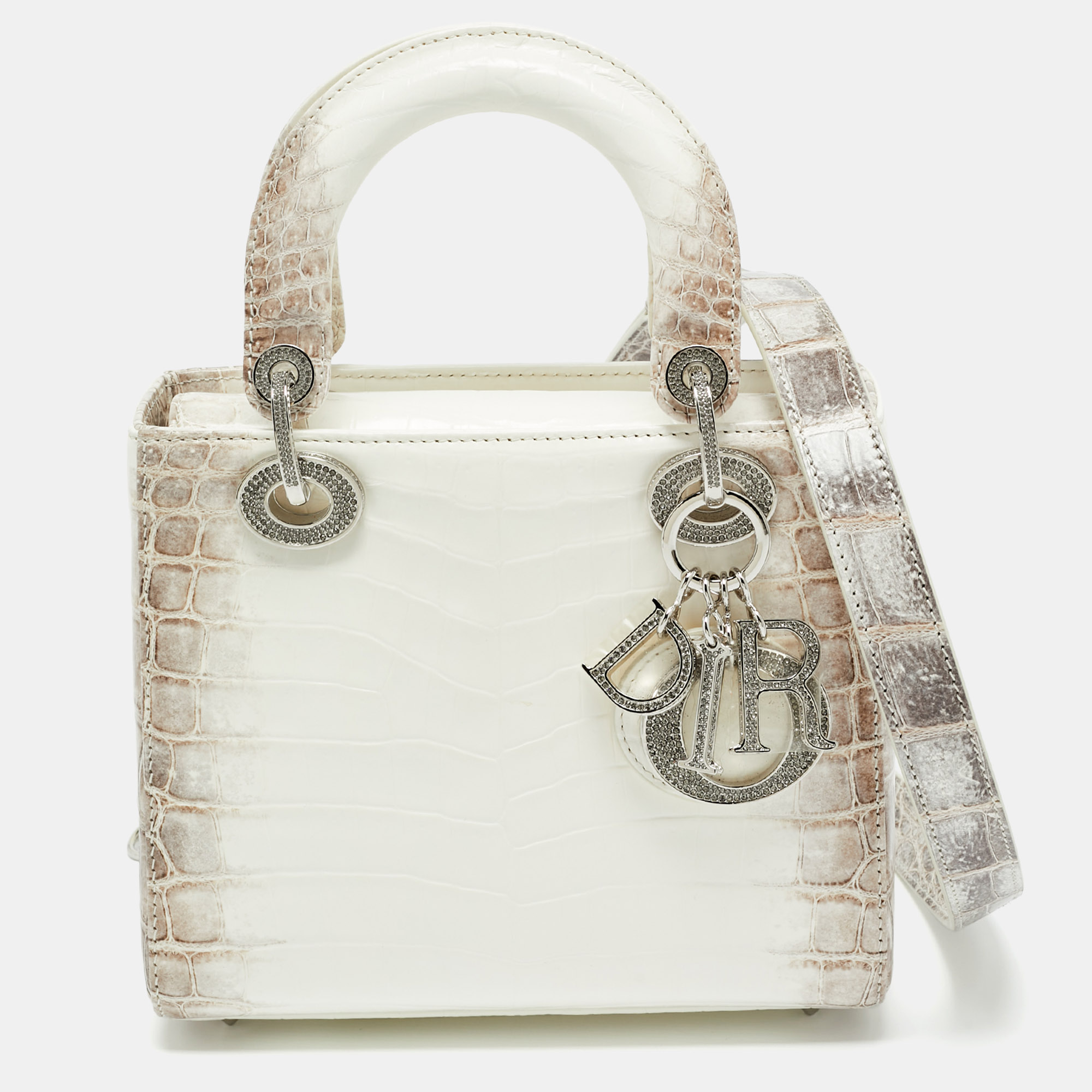 

Dior White/Brown Himalayan Crocodile Small Lady Dior Tote