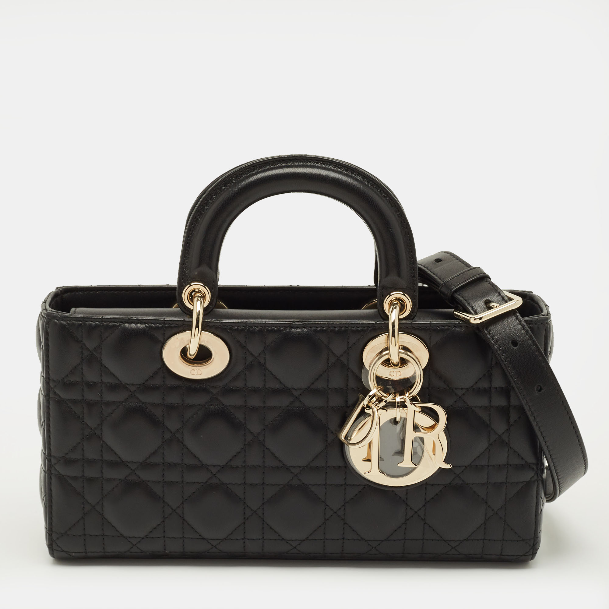 Pre-owned Dior Lady D-joy Medium Black Cannage Leather Tote