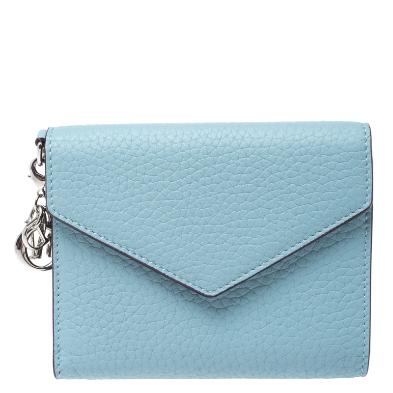 Pre Owned محفظة ديور أنفيلوب ديوريسيمو جلد زرقاء فاتحة