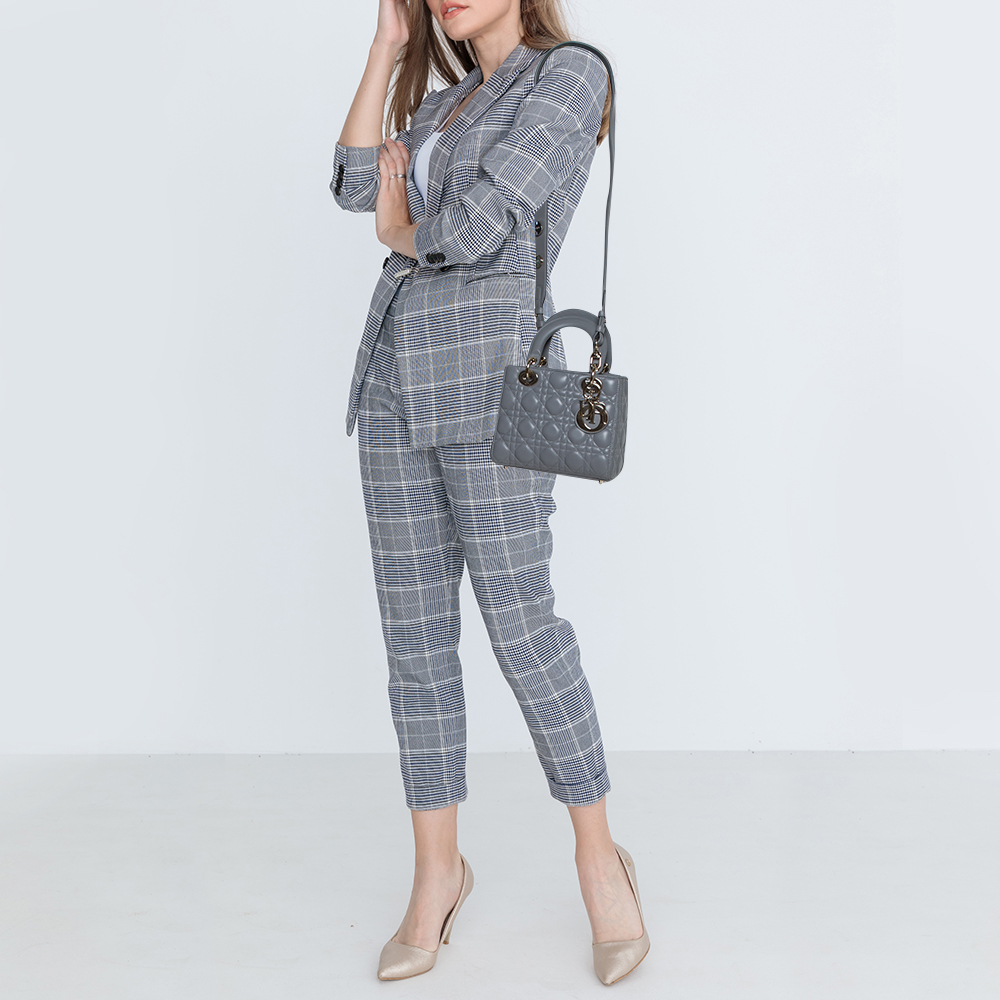 

Dior Grey Cannage Leather Small Lady Dior Tote