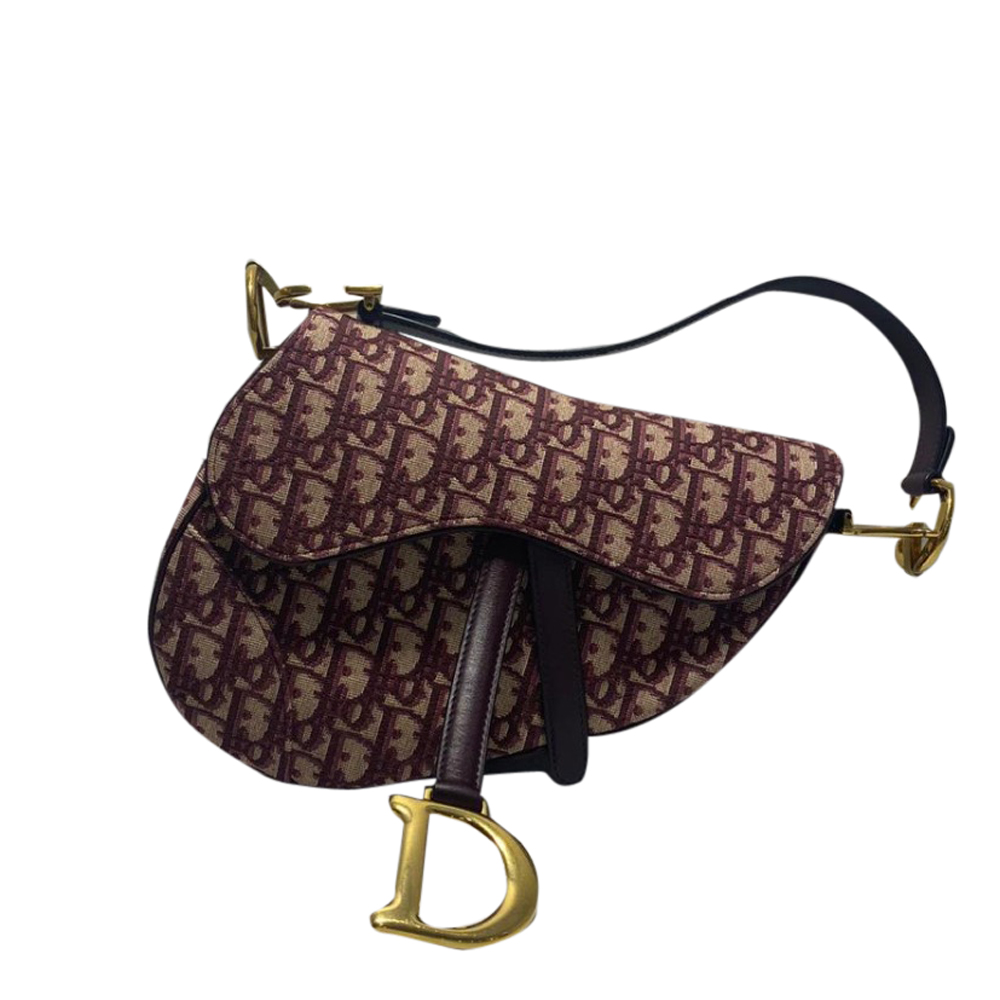 

Dior Burgundy Oblique Canvas Saddle Bag, Multicolor