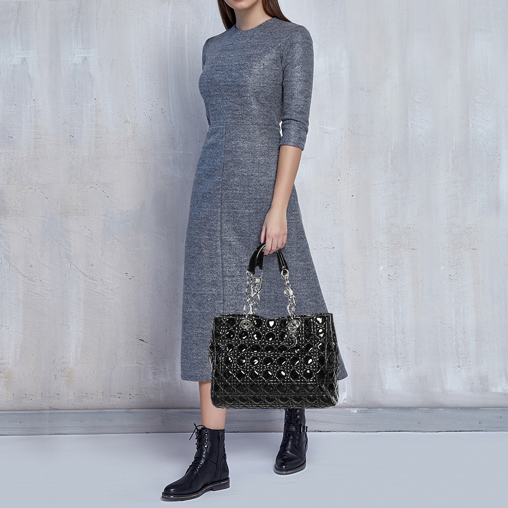 

Dior Black Patent Leather Large Lady Dior Tote