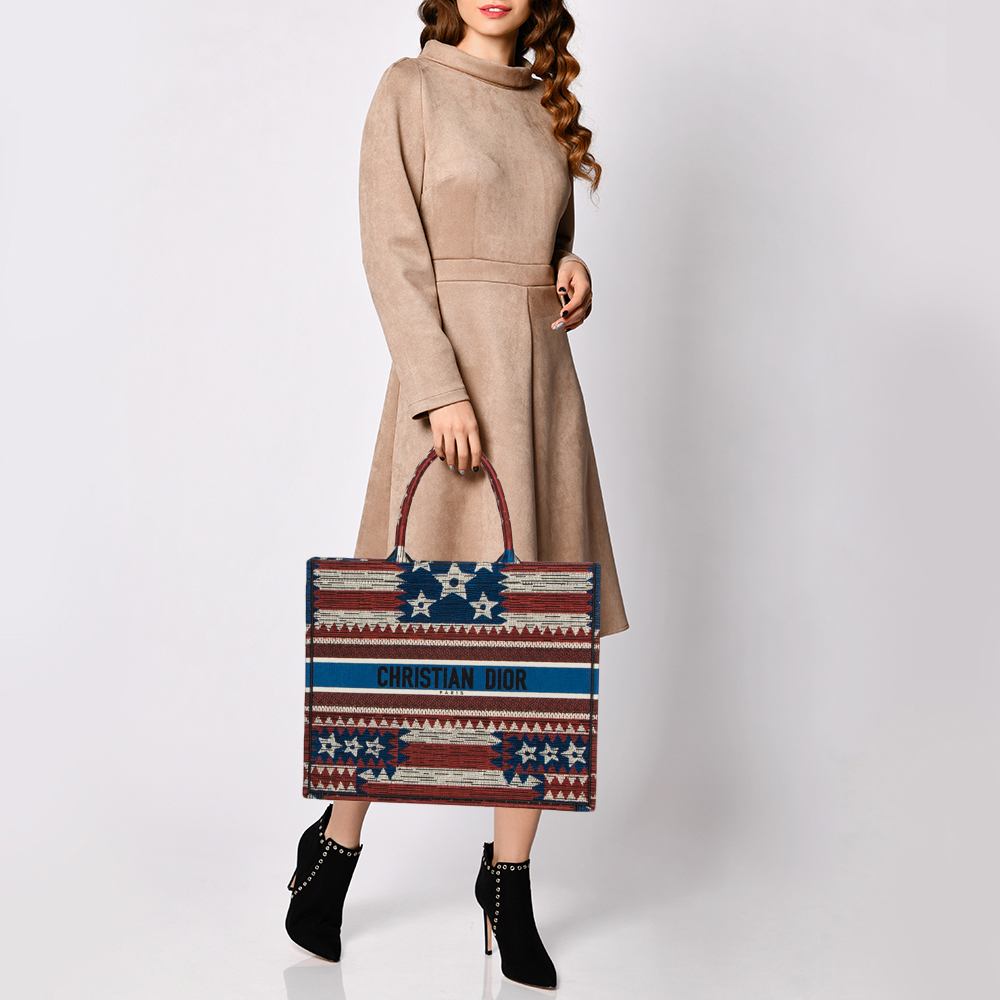 

Dior Multicolor Embroidered Canvas American Flag Book Tote