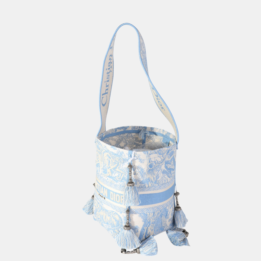 

Dior Turquoise Toile de Jouy Embroidery D-Bubble Bucket Bag, Blue