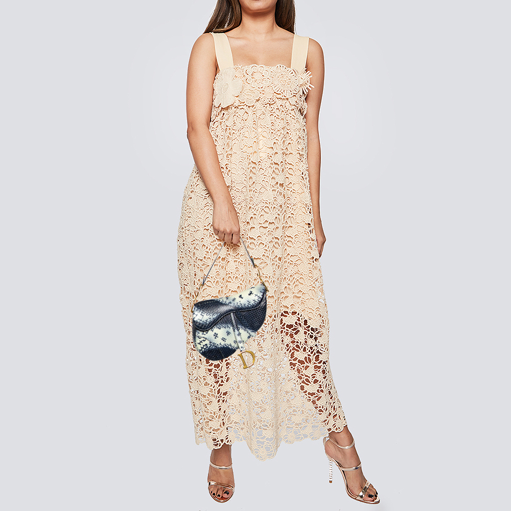 

Dior Navy Blue/White Python Saddle Shoulder Bag