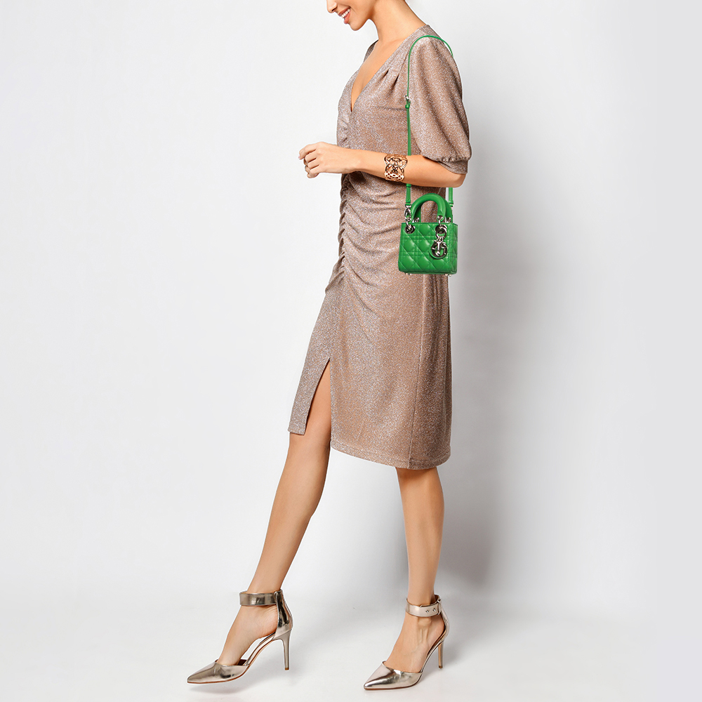 

Dior Green Cannage Leather Micro Lady Dior Tote