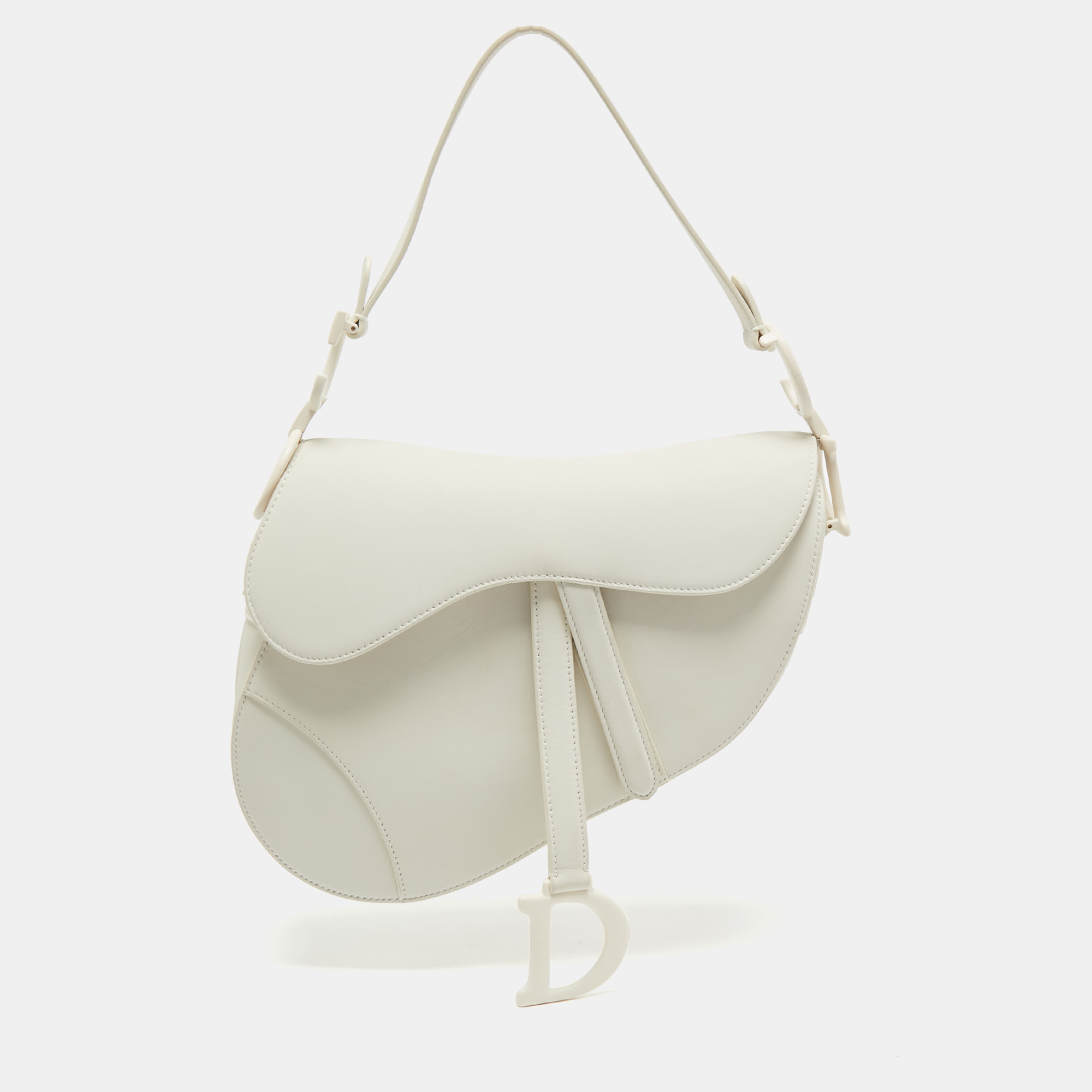 Pre Owned Dior White Leather Saddle Bag