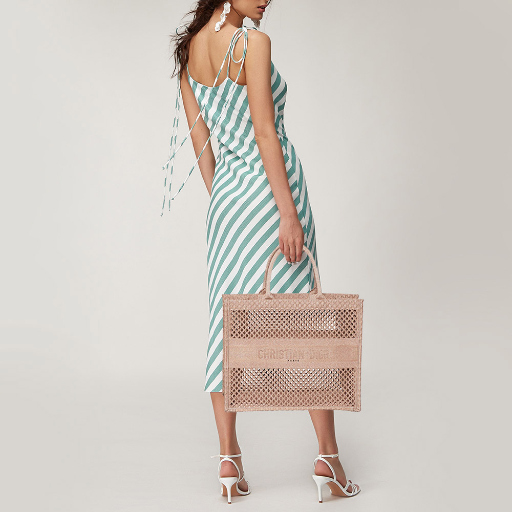 

Dior Pink Mesh Embroidered Canvas Large Book Tote