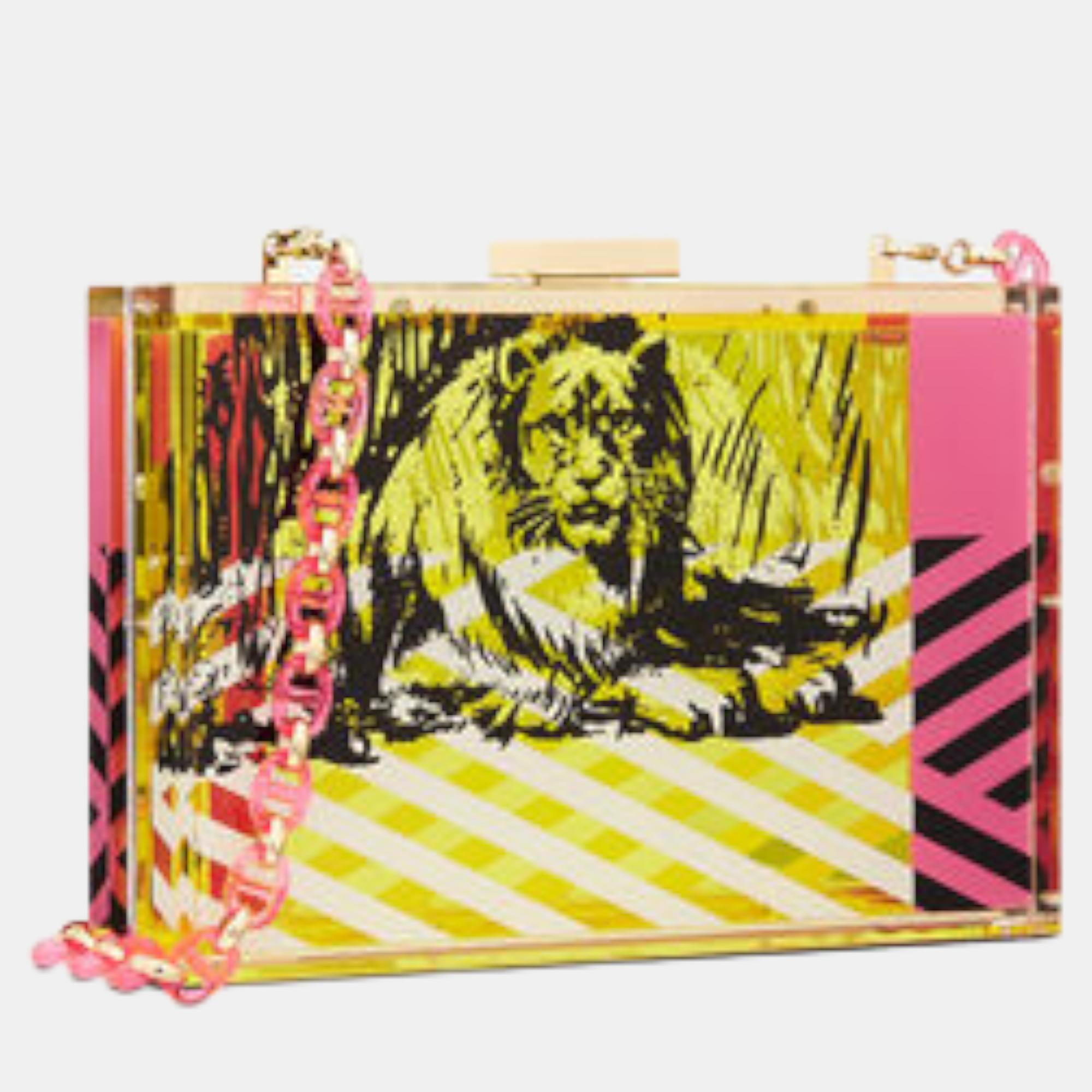 

DIOR Transparent Resin with Bright Yellow and Pink D-Jungle Pop Print MINAUDIÃ RE BAG M3021OMBK886U