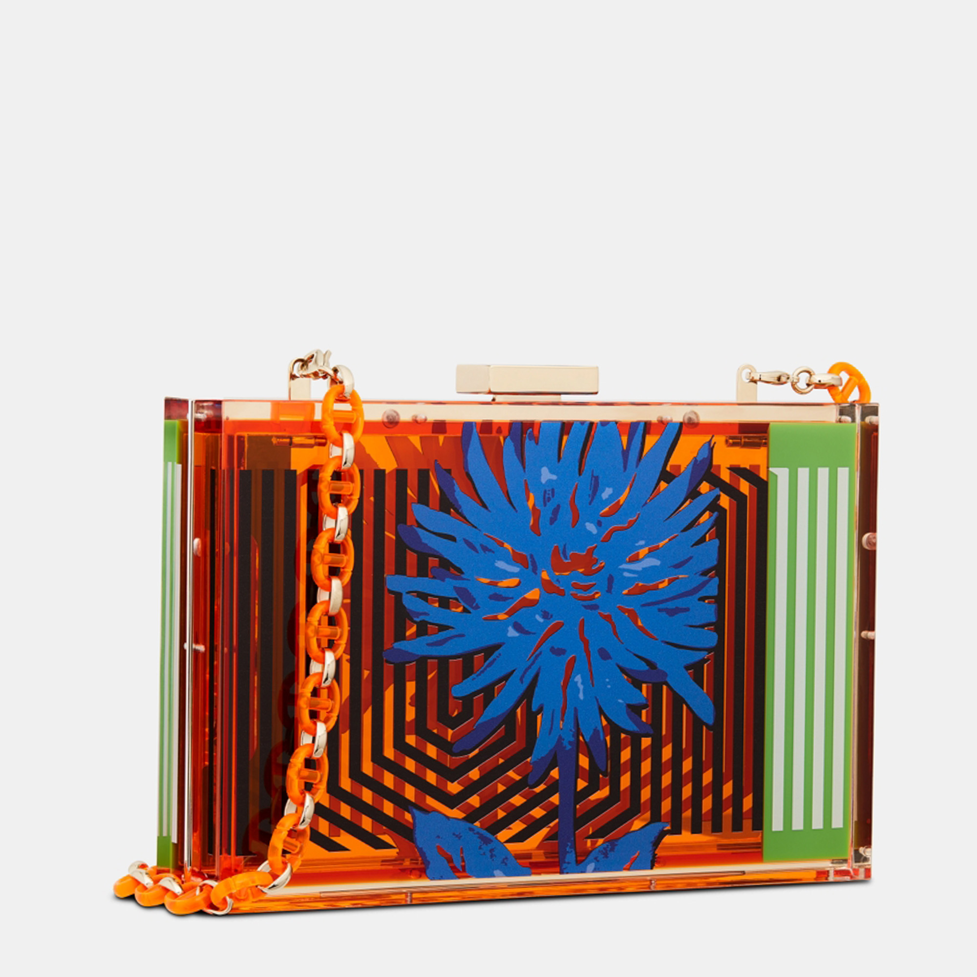 

DIOR Bright Orange and Blue Transparent Resin with D-Flower Pop Print Minaudière Bag, Multicolor