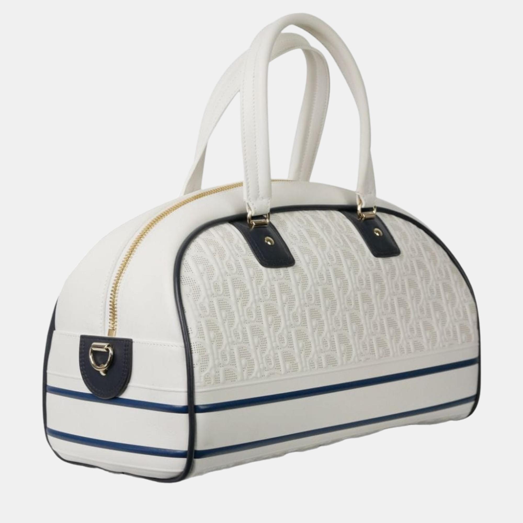 

MEDIUM DIOR White and Blue Dior Oblique Perforated and Embossed Calfskin VIBE ZIP BOWLING BAG M6202ODDV933U