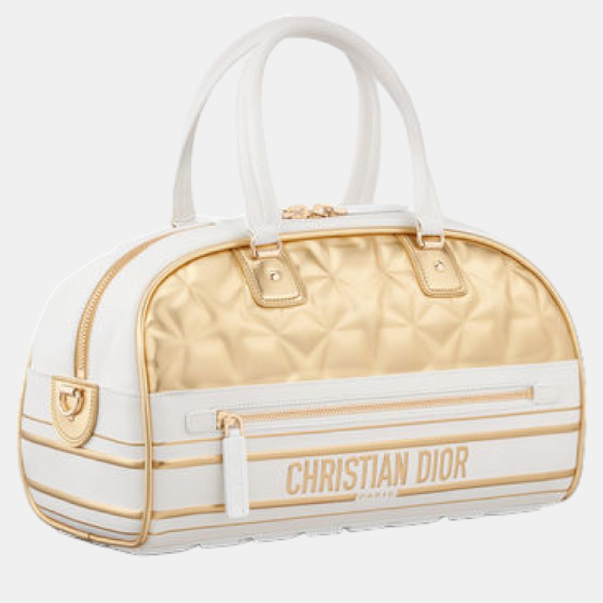 

MEDIUM DIOR White and Gold-Tone Padded Dior toile Calfskin VIBE ZIP BOWLING BAG M6202OOLA01EU