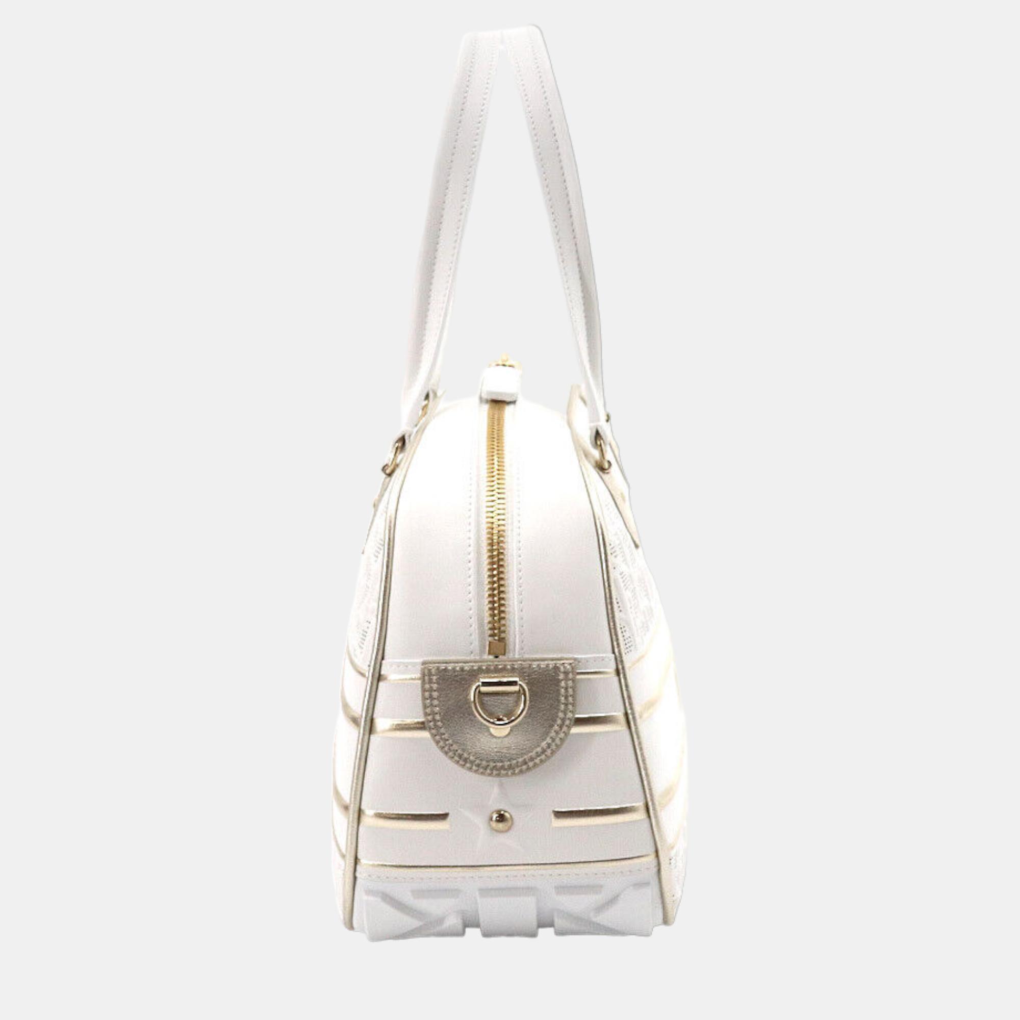 

MEDIUM DIOR White and Gold-Tone Dior Oblique Perforated Calfskin VIBE CLASSIC BOWLING BAG M6204ODDT933U