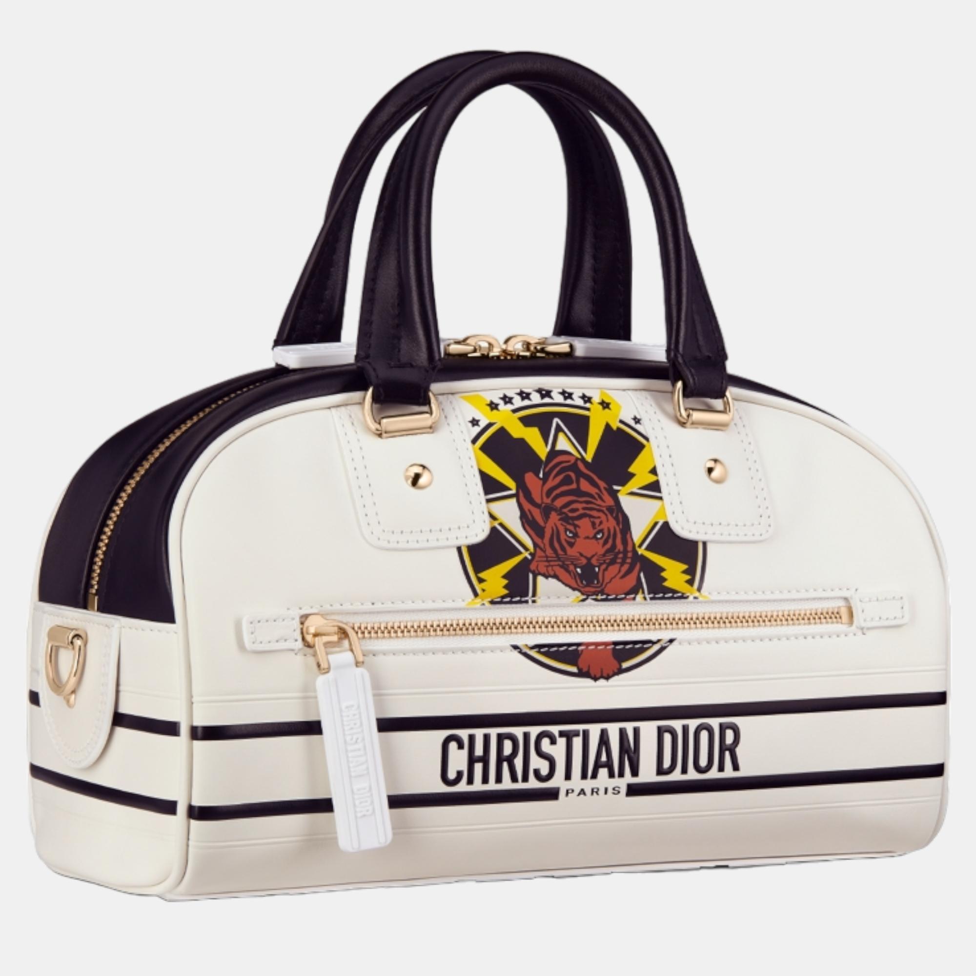 

SMALL DIOR White Smooth Calfskin with Animal Print VIBE ZIP BOWLING BAG M6209OFOX56EU