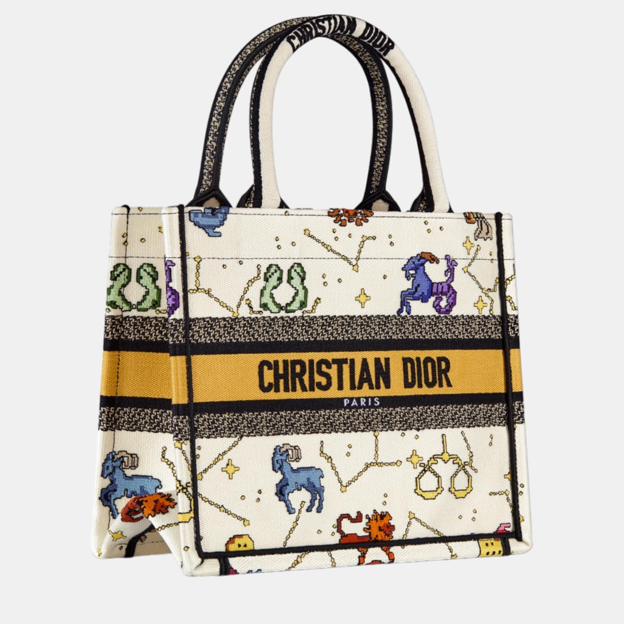 

SMALL DIOR Ecru Multicolor Dior Pixel Zodiac Embroidery BOOK TOTE M1265ZRTY941U