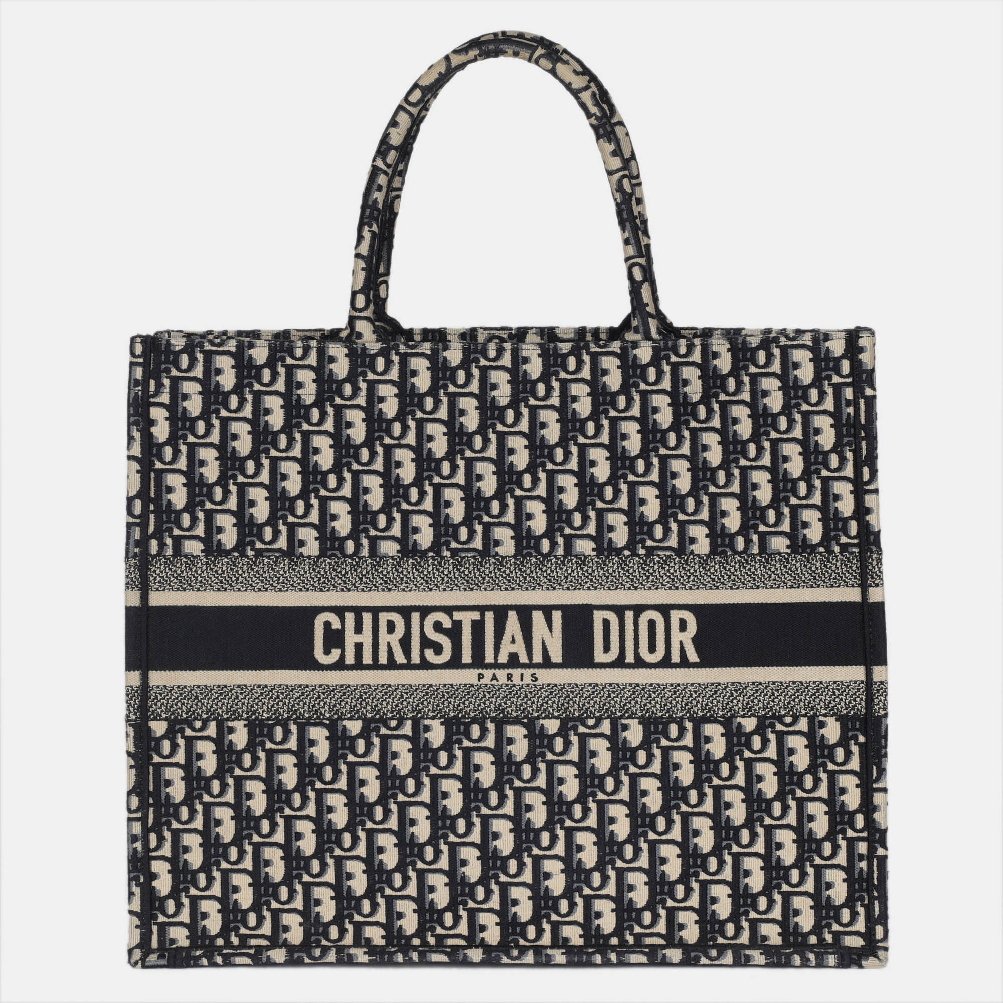 Pre-owned Dior Navy Blue Embroidered Mini Book Tote