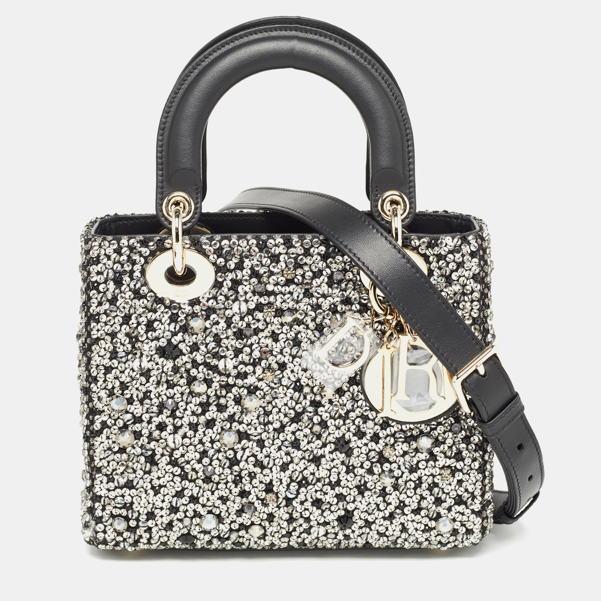 

Dior Black Leather Sequins and Crystal Embellished  Lady Dior Tote