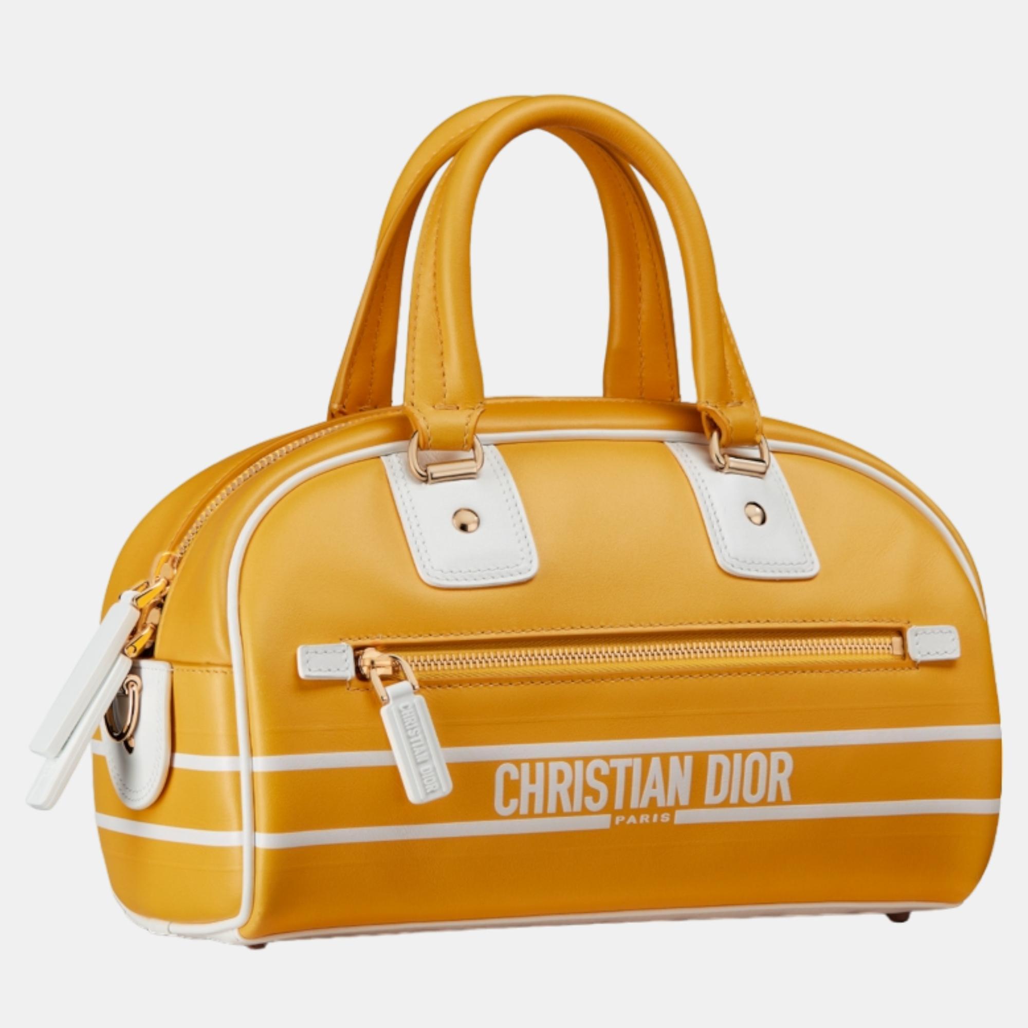 

Christian Dior Yellow Calfskin Handbag, Orange