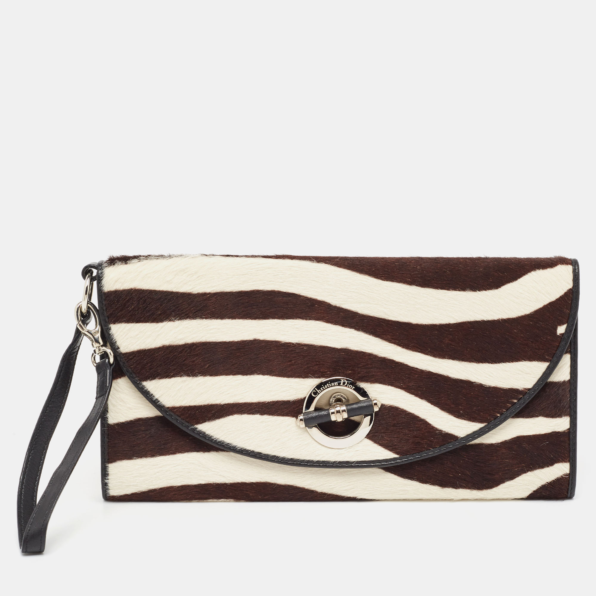 

Dior Black/White Calf Hair and Leather Jazz Wristlet Clutch, Brown