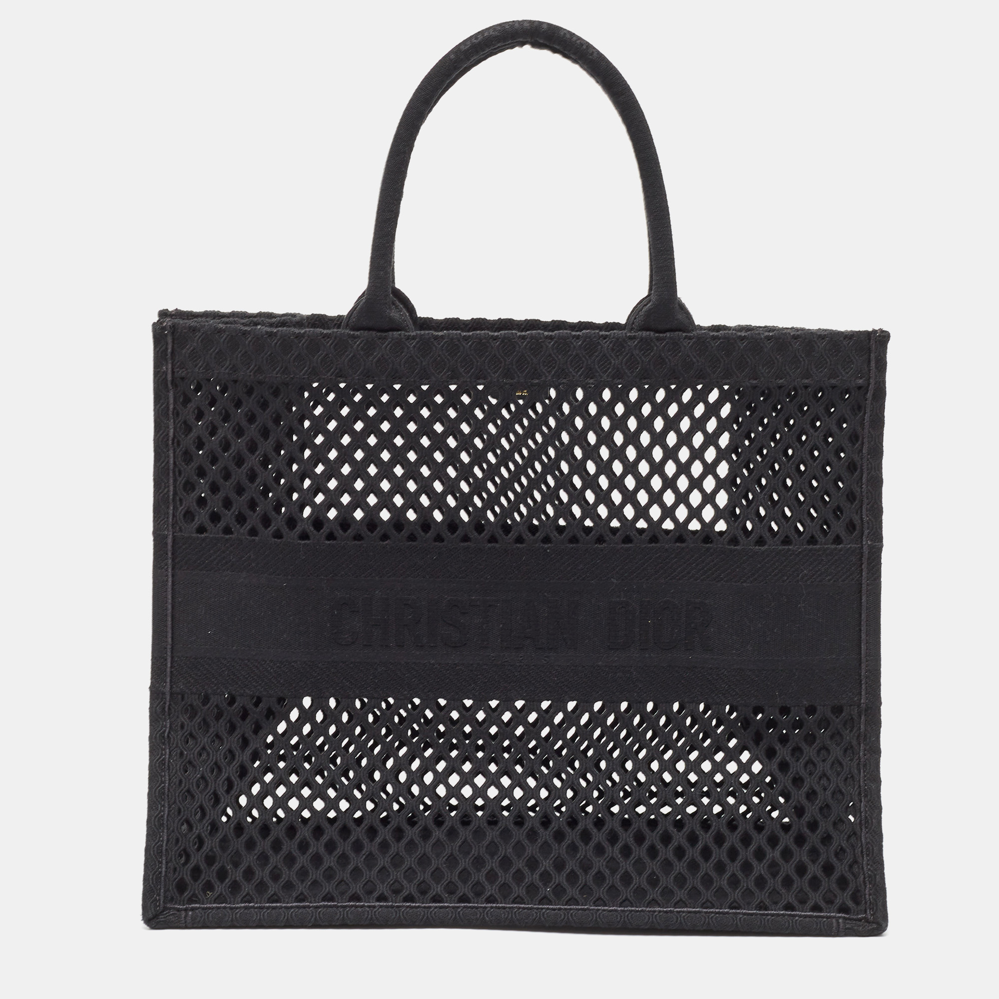 

Dior Black Mesh Embroidered Canvas  Book Tote