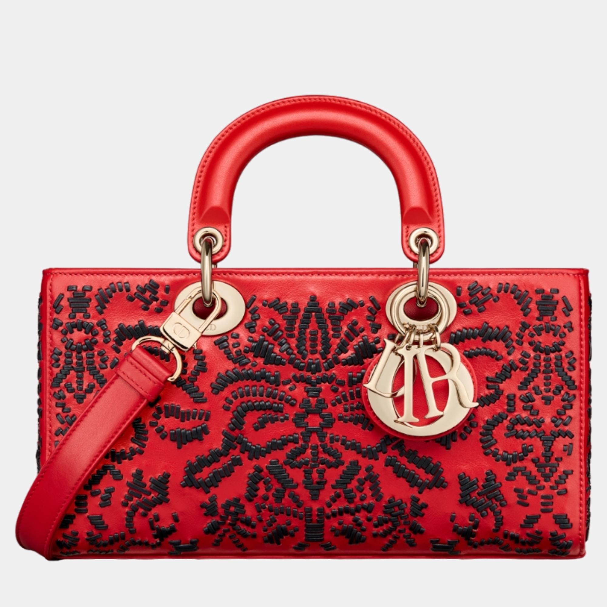 Pre-owned Dior Christian  Red Calfskin Medium Lady D-joy Bag