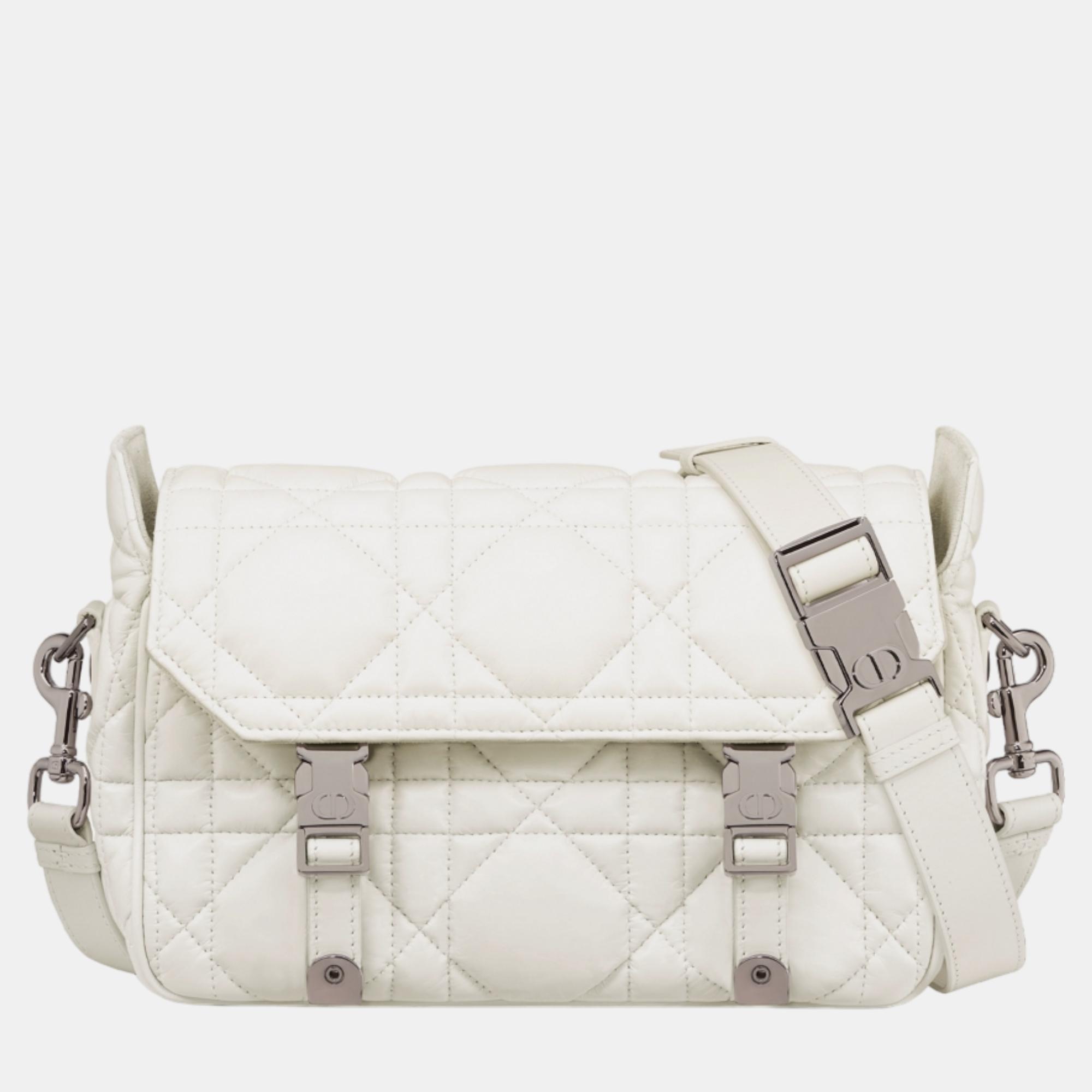 Pre-owned Dior Christian  White Calfskin Small Camp Bag