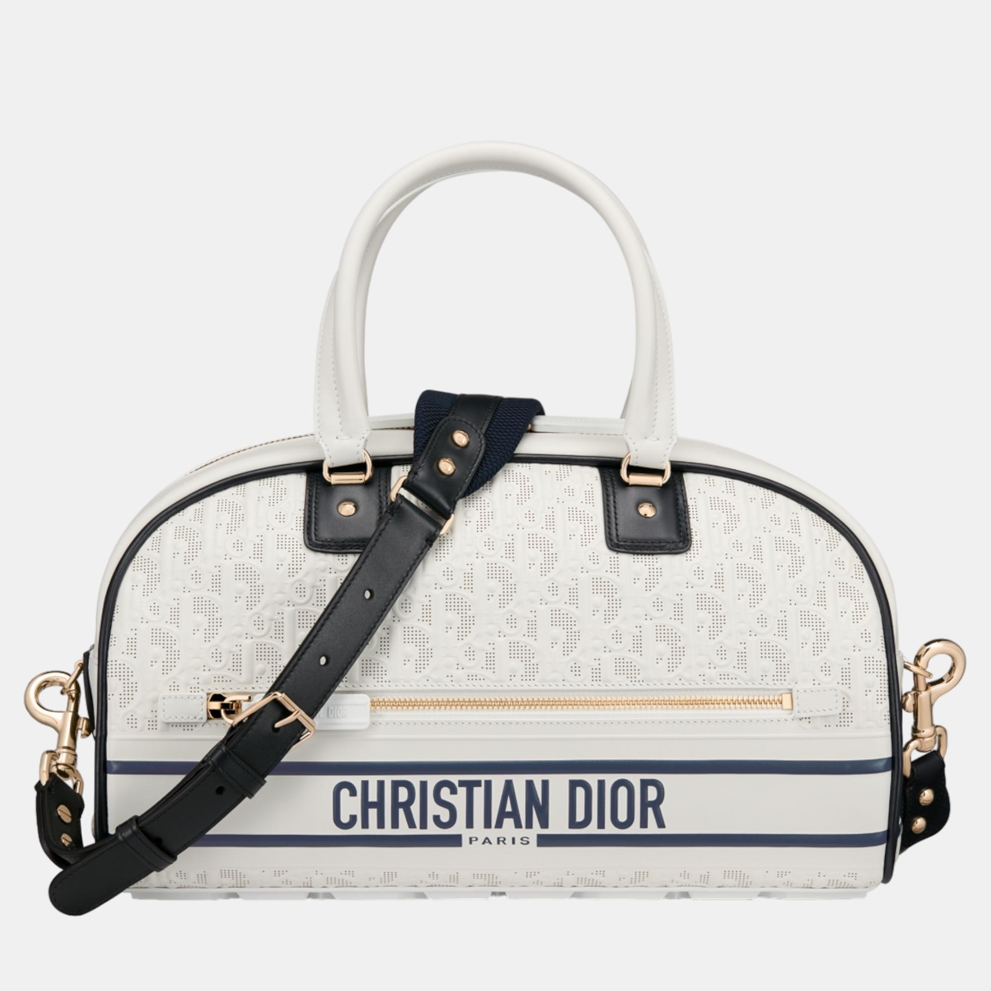

Christian Dior White Calfskin Medium Dior Vibe Zip Bowling Bag