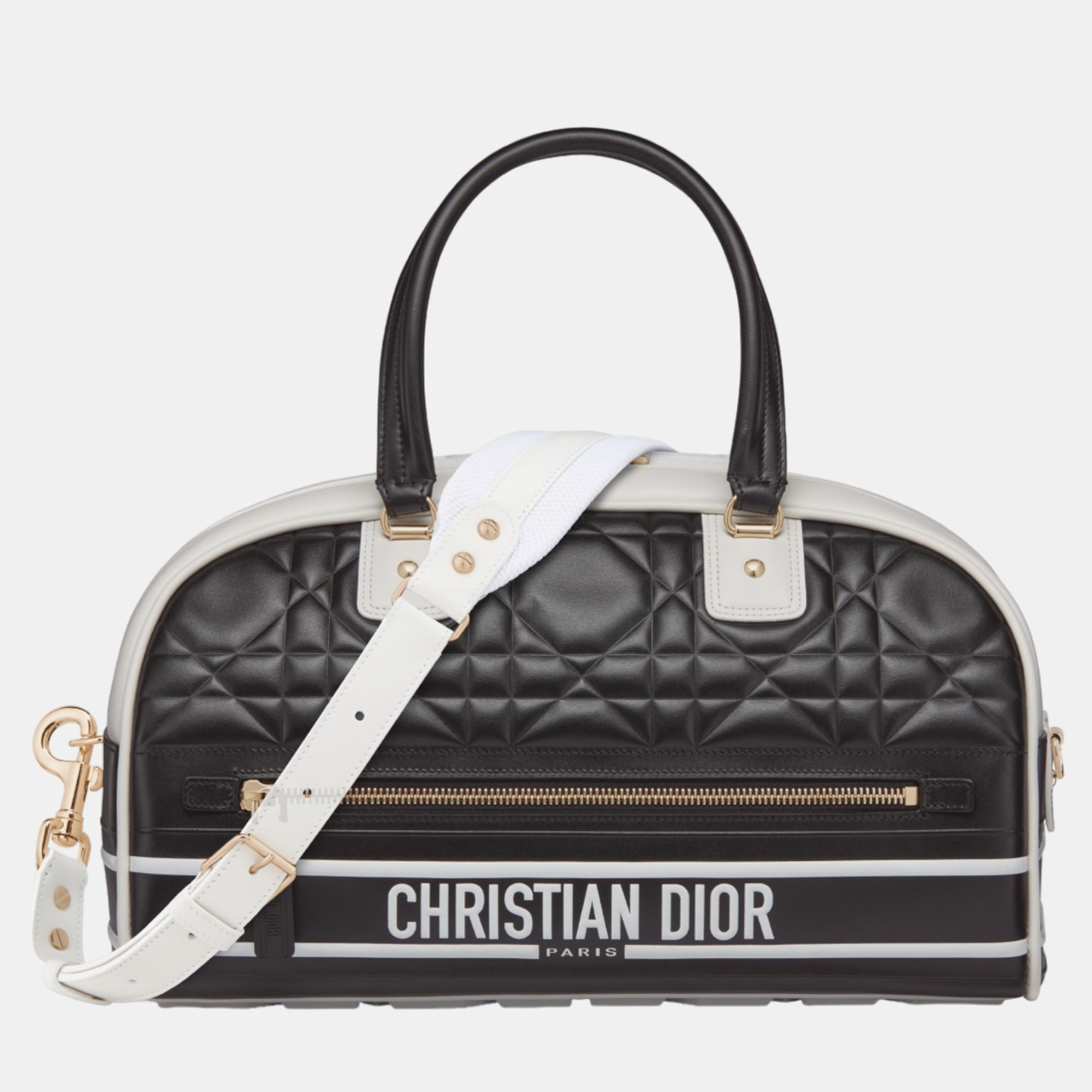 Pre-owned Dior Christian  Black Calfskin Medium  Vibe Zip Bowling Bag