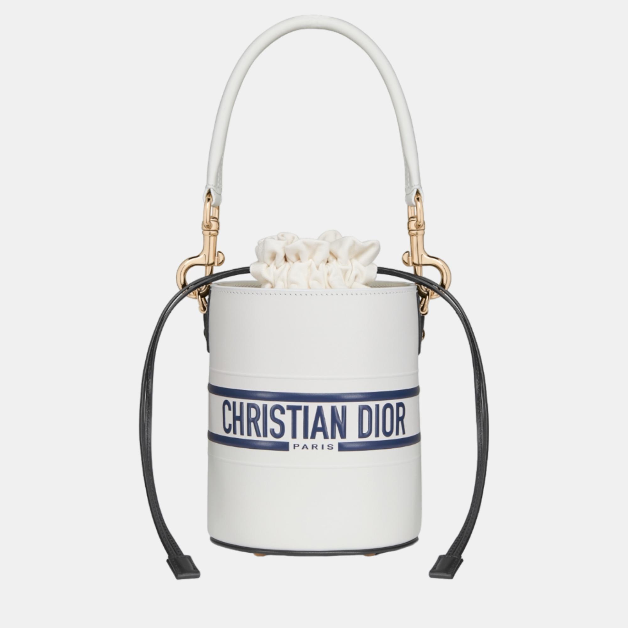 Pre-owned Dior Christian  White Calfskin Small  Vibe Bucket Bag